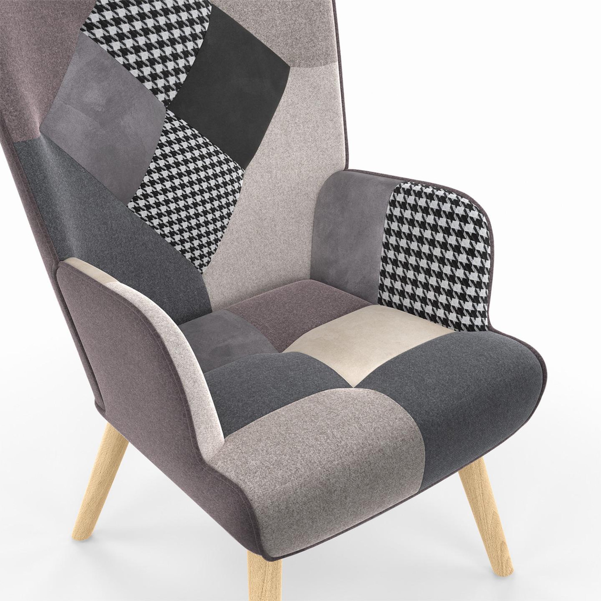 Voir la diapositive 6 : ID MARKET Fauteuil scandinave ivar en tissu patchwork noir, gris et blanc