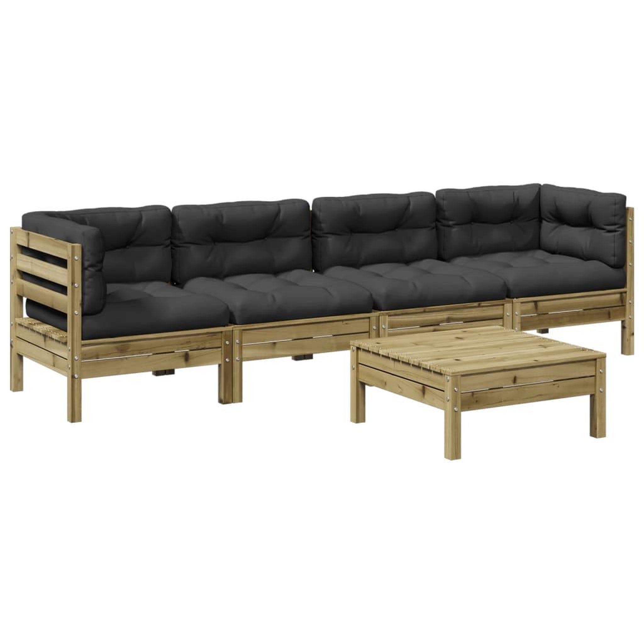 Voir la diapositive 2 : VIDAXL Salon de jardin 5 pcs avec coussins bois de pin impregne