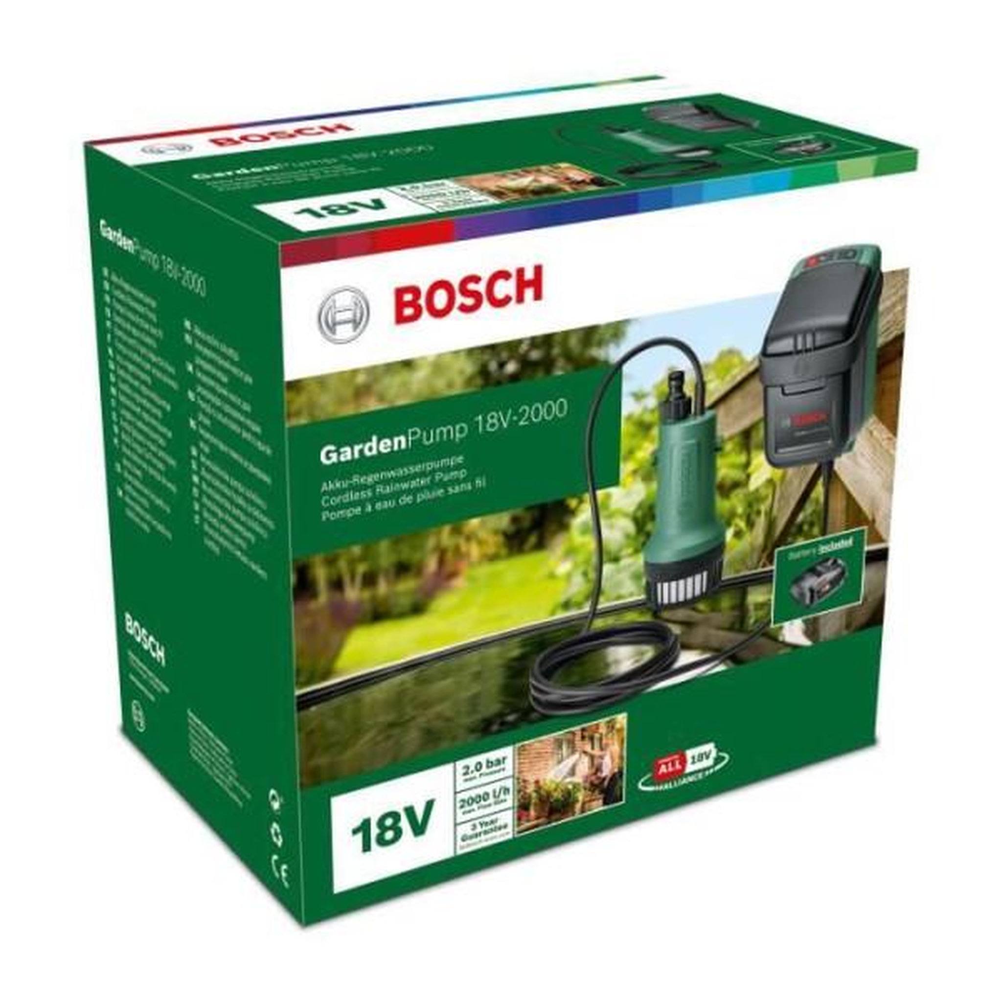 Voir la diapositive 2 : BOSCH Pompe a eau de pluie - Bosch - GardenPump 18V-2000 - Sur batterie - Jet puissant - Fonction minuterie