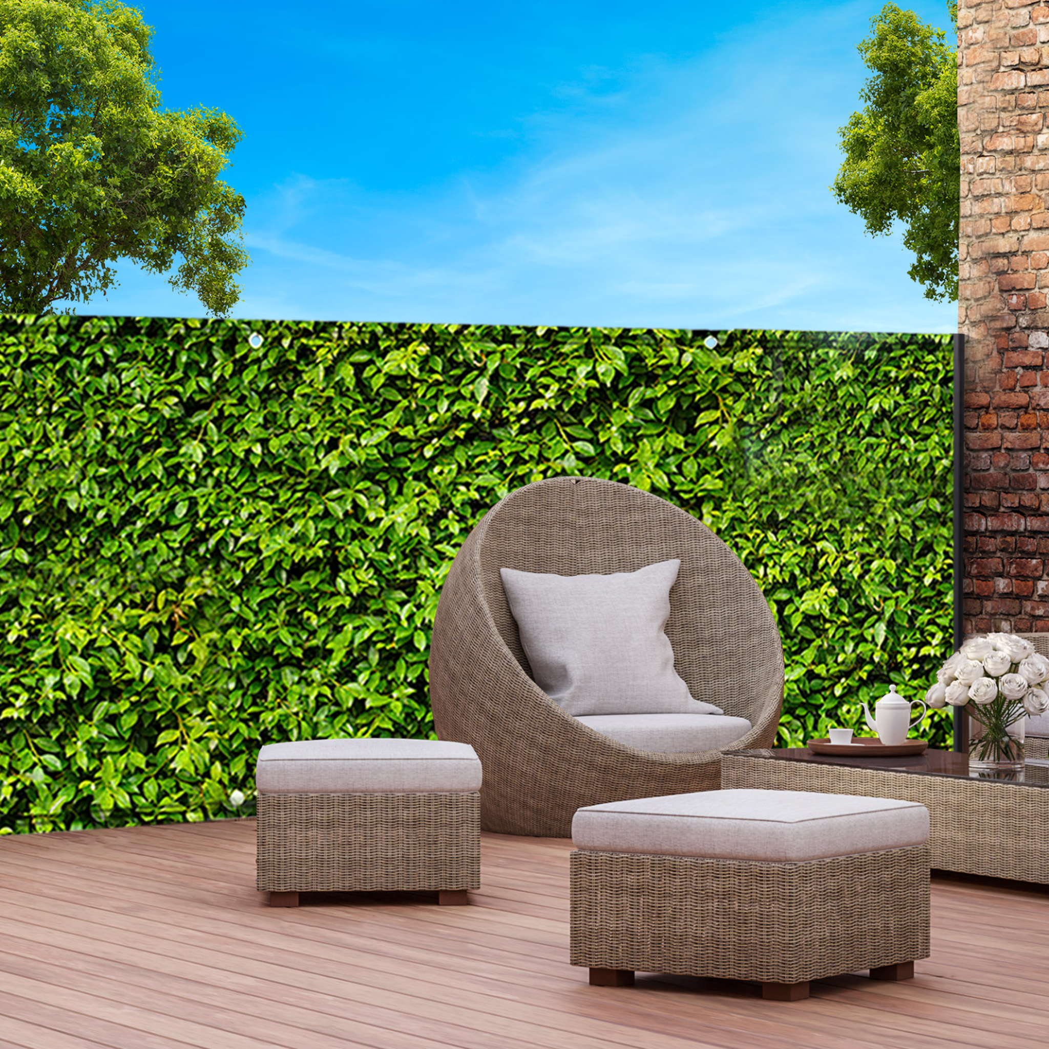 Voir la diapositive 3 : ID MARKET Brise vue occultant 1,8 x 10 m imprimé feuillage 160 gr/m²