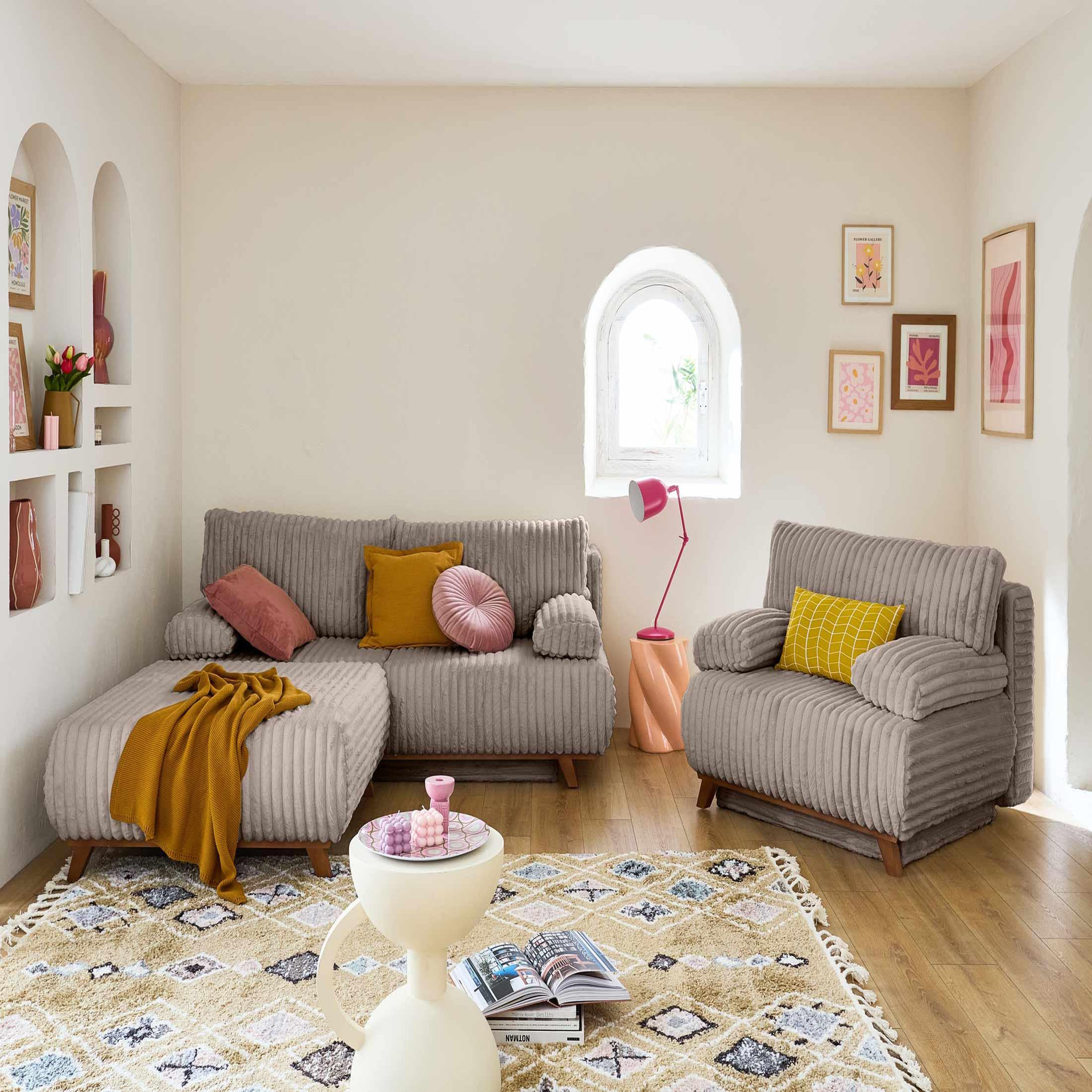 Voir la diapositive 6 : BEST MOBILIER Cristal - pouf modulable - 95 cm - en fausse fourrure côtelée