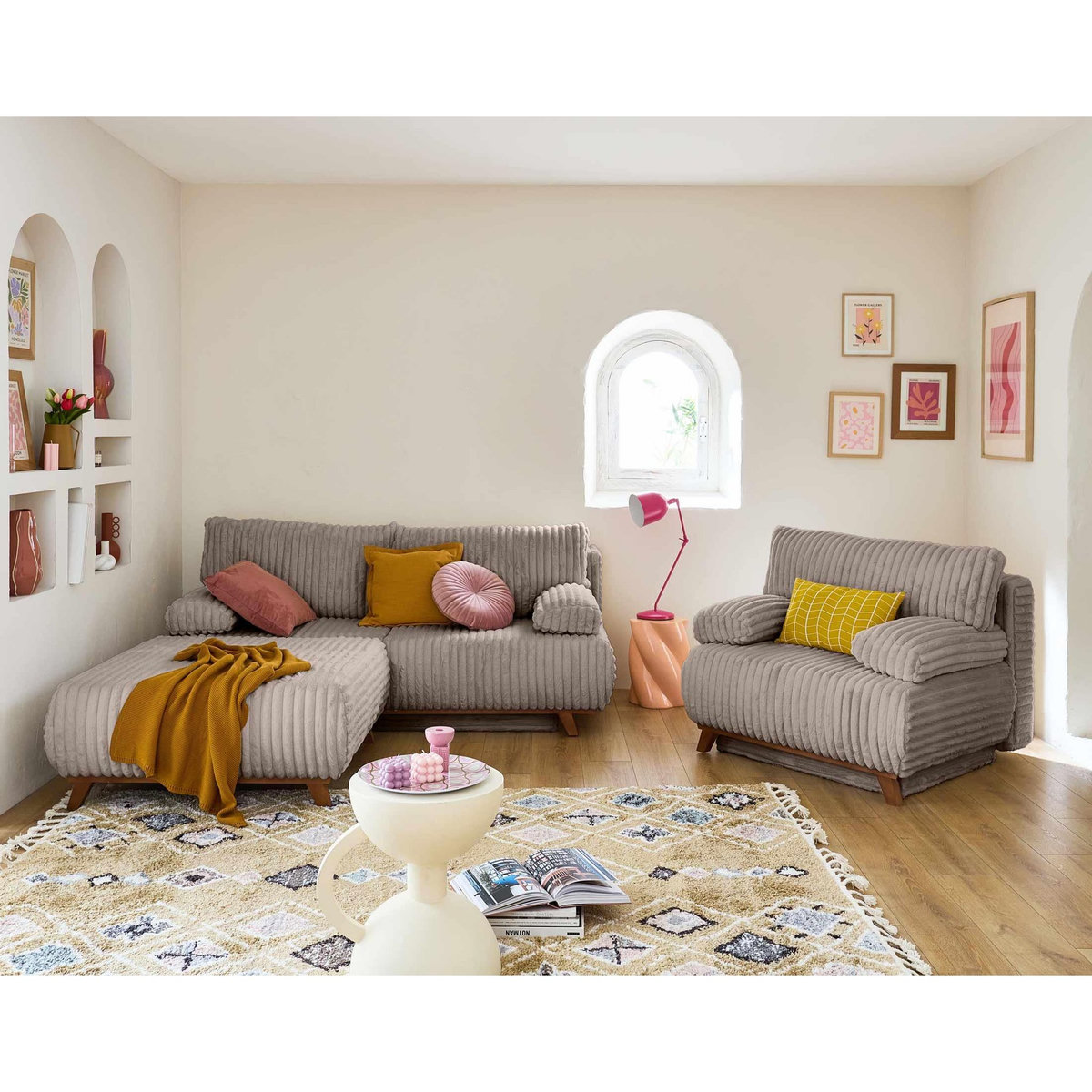 BEST MOBILIER Cristal - pouf modulable - 95 cm - en fausse fourrure côtelée