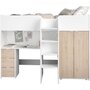 Voir la diapositive 3 : PARISOT Lit combiné mezzanine enfant - TOM - Blanc et chene - Armoire, bureau et sommier inclus