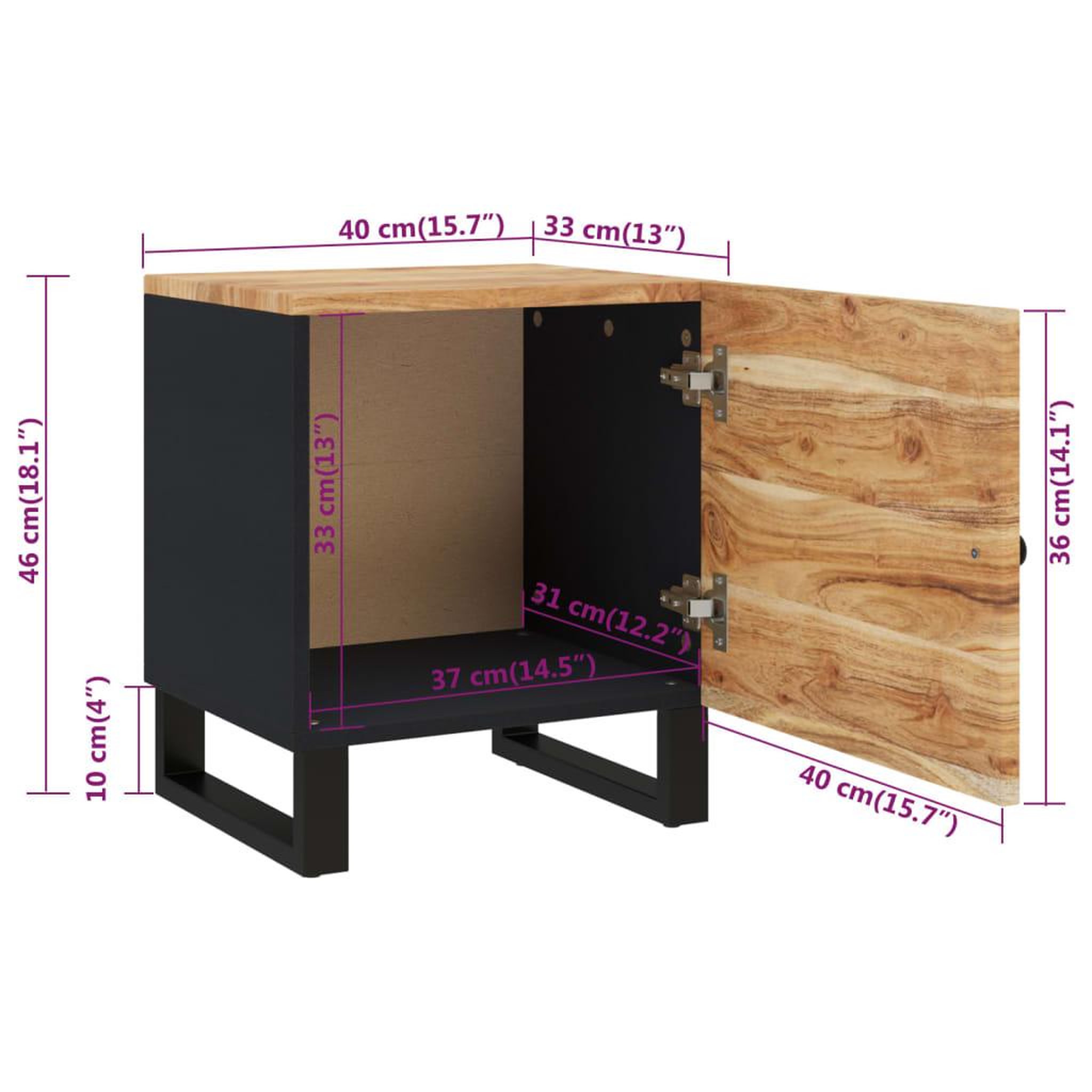 Voir la diapositive 6 : VIDAXL Table de chevet 40x33x46 cm Bois d'acacia massif