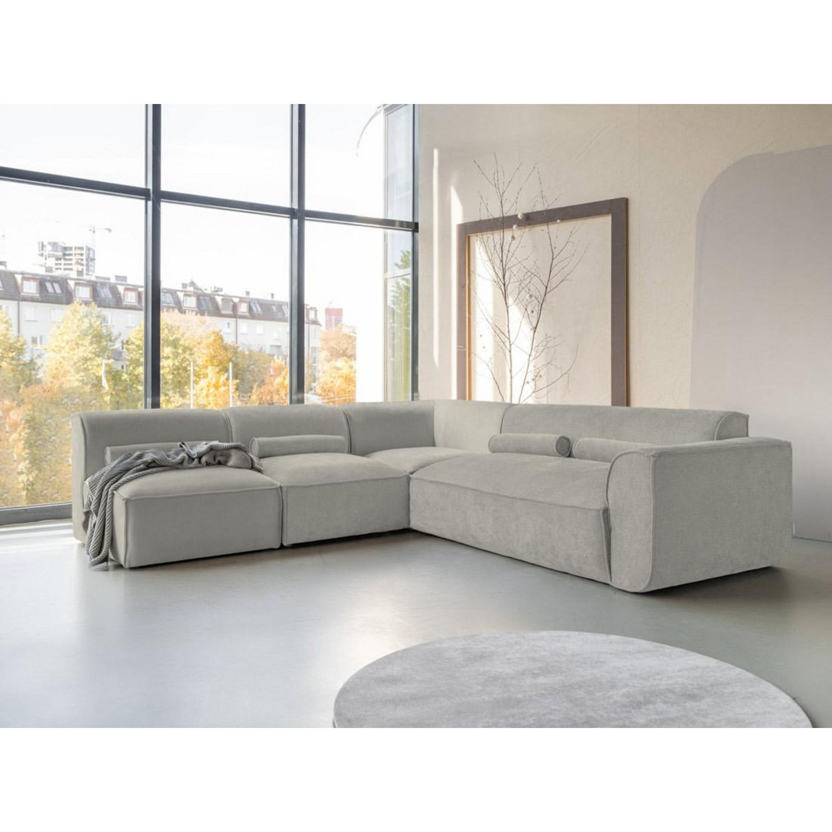 BEST MOBILIER Felix - canapé modulable d'angle gauche 5 places en tissu texturé