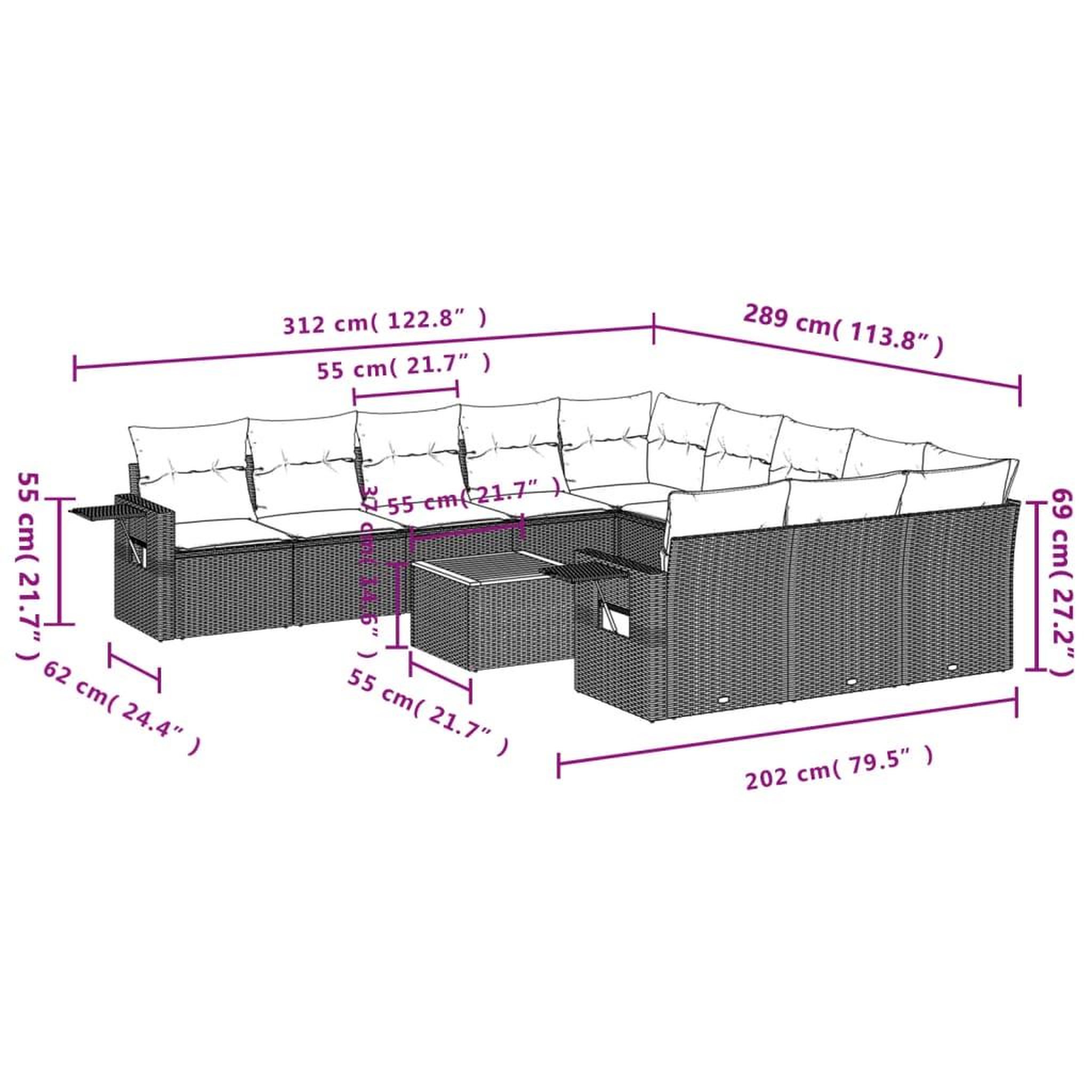 Voir la diapositive 6 : VIDAXL Salon de jardin 12 pcs avec coussins noir resine tressee