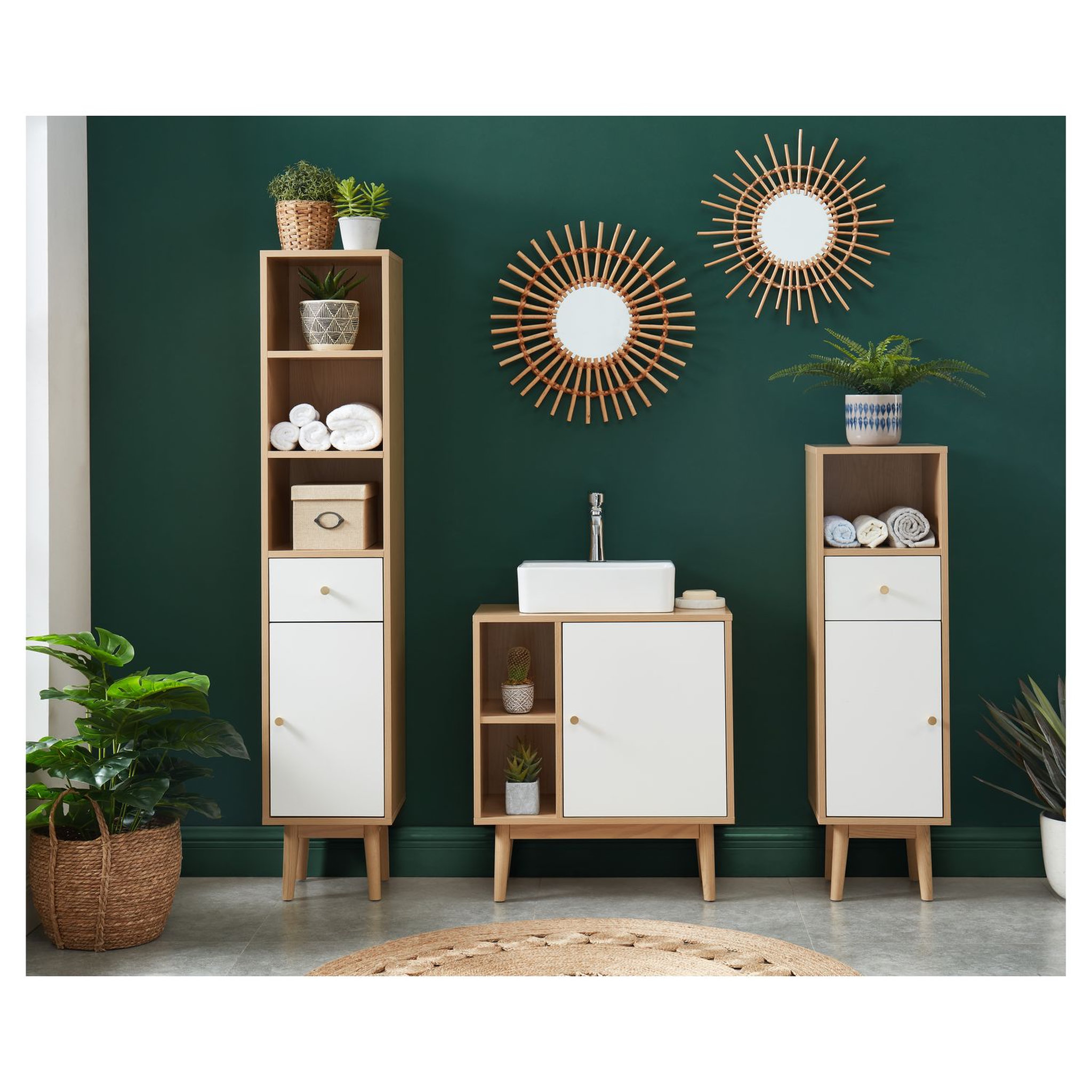 Voir la diapositive 9 : Meuble de salle de bain sous-vasque 2 niches et 1 porte L60cm QUARTEIRA