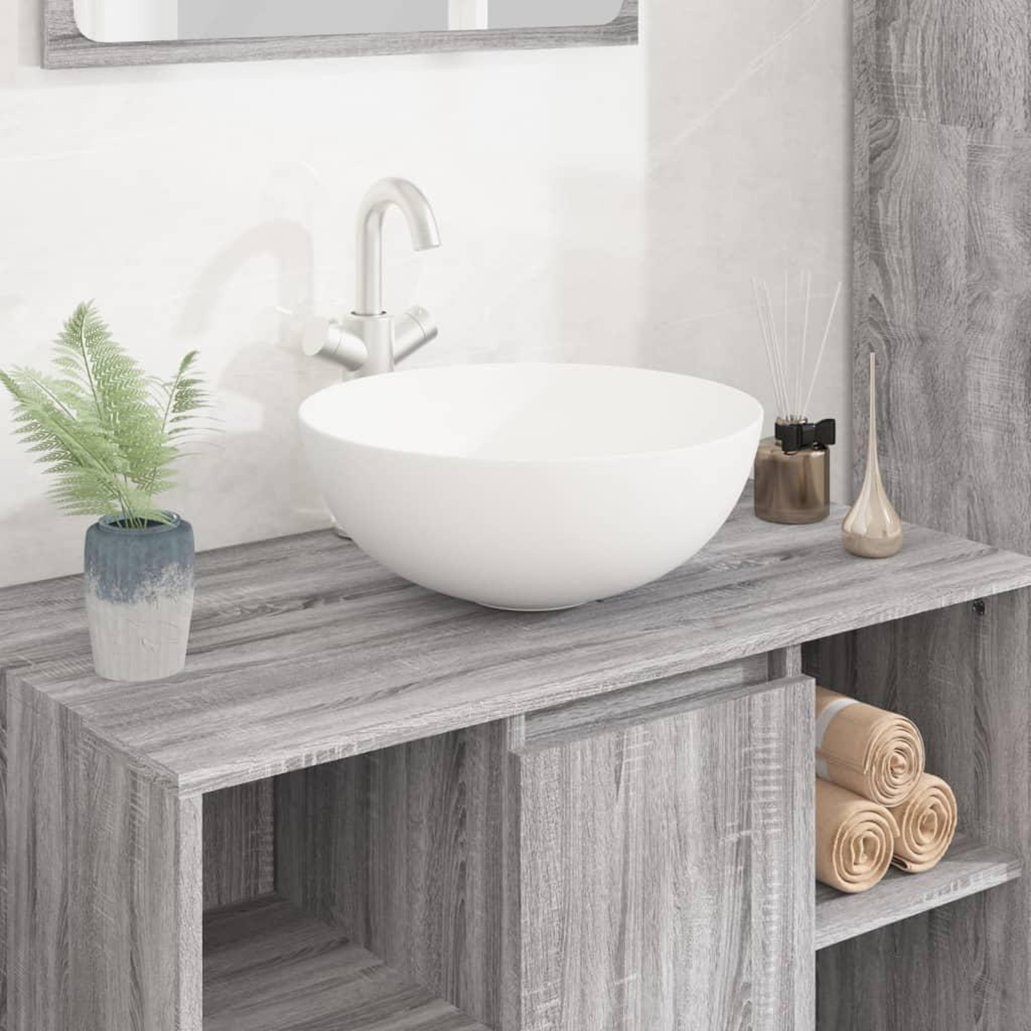 VIDAXL Lavabo blanc 36x15 cm ceramique rond