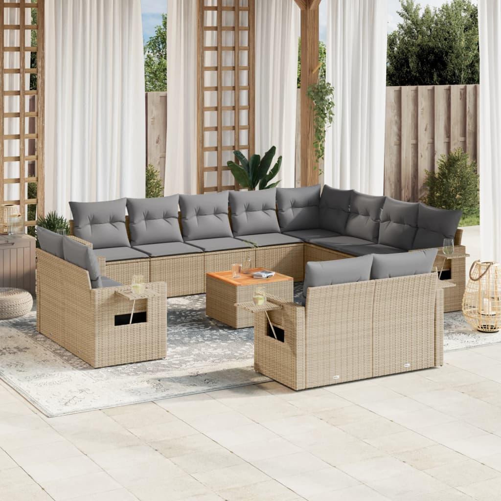 VIDAXL Salon de jardin avec coussins 13 pcs beige resine tressee