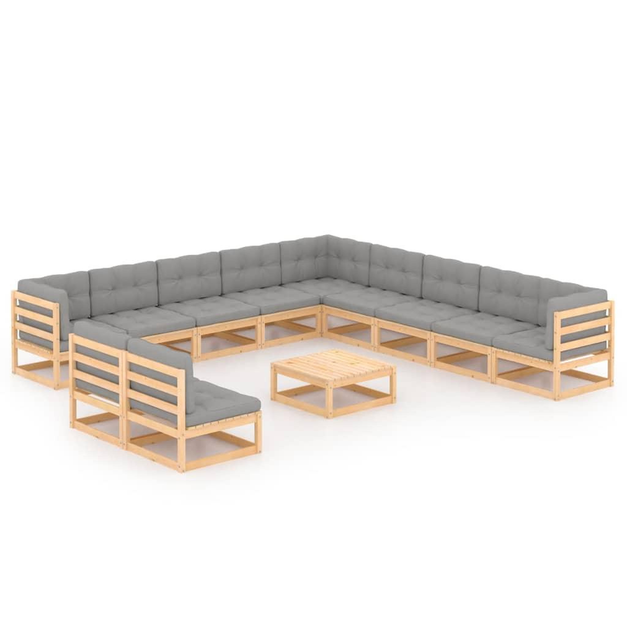 Voir la diapositive 1 : VIDAXL Salon de jardin 12 pcs avec coussins Bois de pin massif