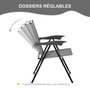 Voir la diapositive 4 : OUTSUNNY Ensemble de jardin 3 pièces 2 chaises inclinables multi-positions pliables + table ronde verre trempé métal époxy textilène gris