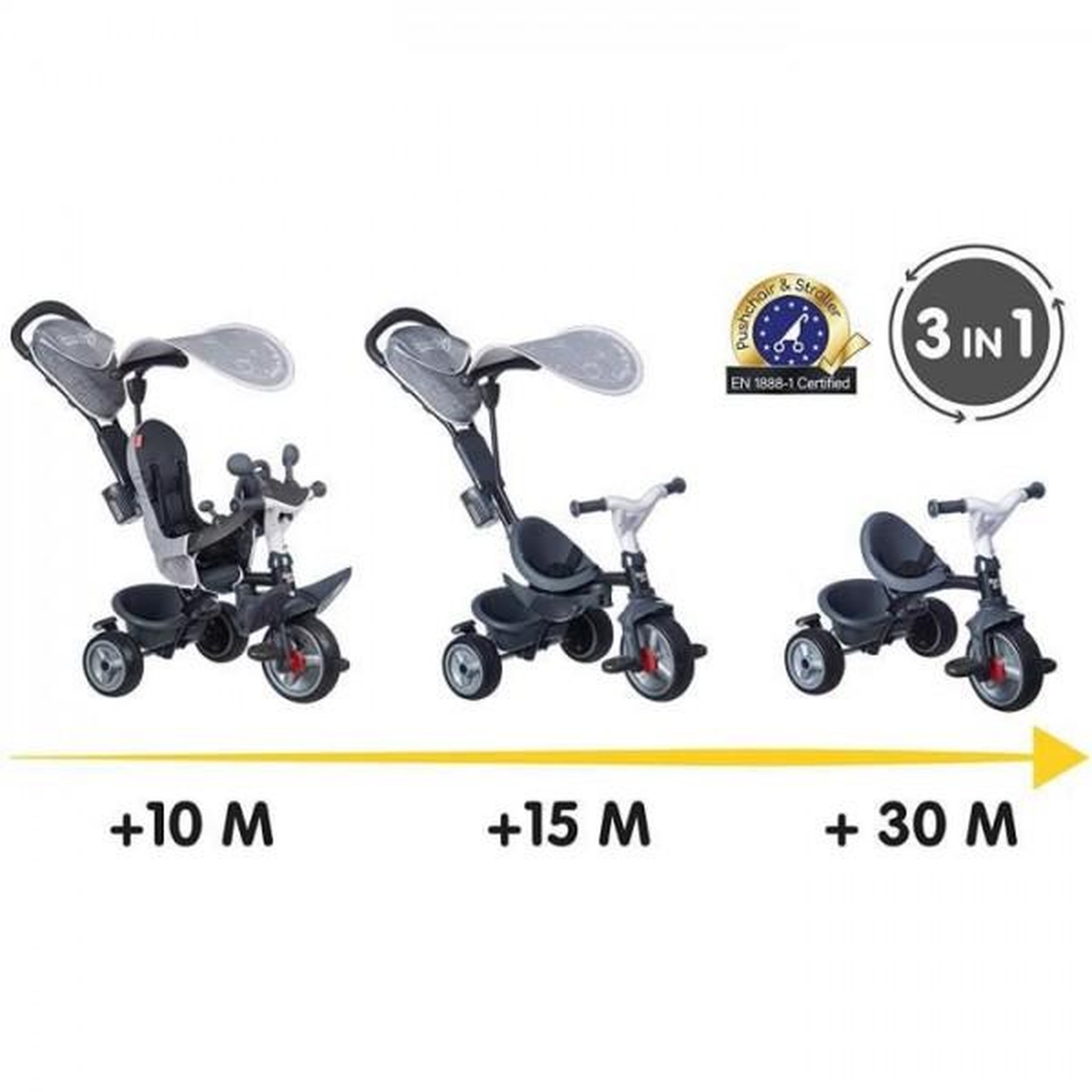 Voir la diapositive 3 : SMOBY SMOBY Tricycle enfant évolutif Baby Driver Plus - Structure métal - Gris