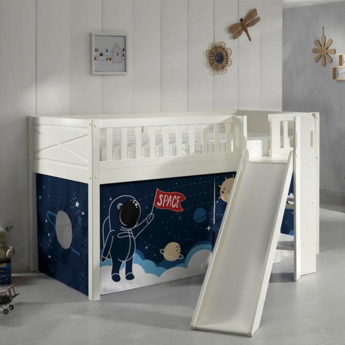 Paris Prix Lit Enfant Toboggan & Tente  Scott Space Shuttle  90x200cm Blanc