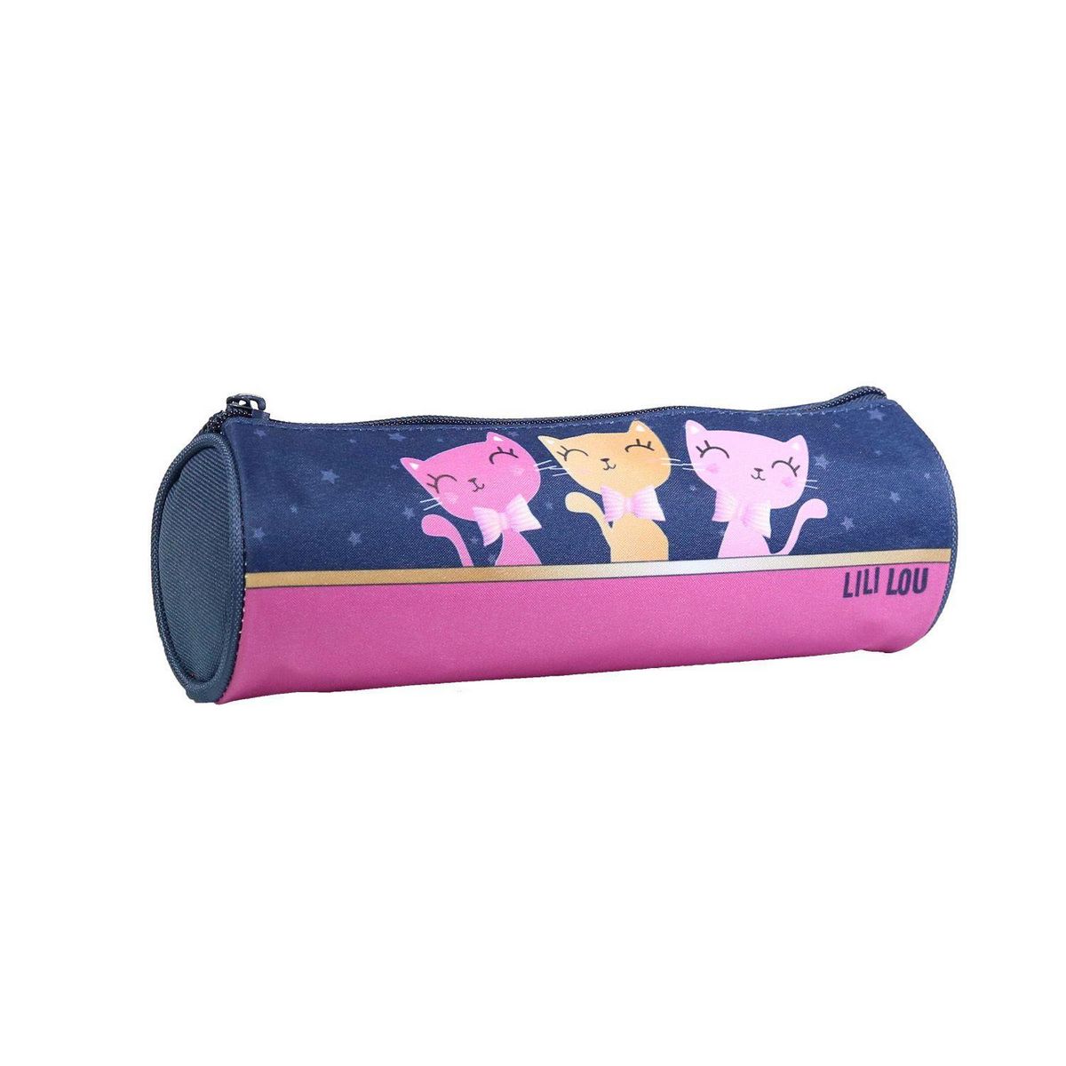 Bagtrotter BAGTROTTER Trousse scolaire ronde Lili Lou 3 chats Bleue