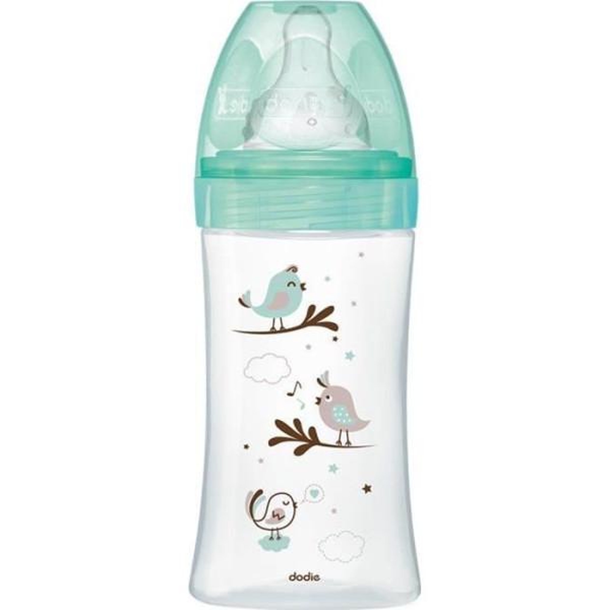 DODIE Dodie Biberon Initiation+ Anti-Coliques 3 Vitesses en Verre +0m Vert Oiseaux 270ml