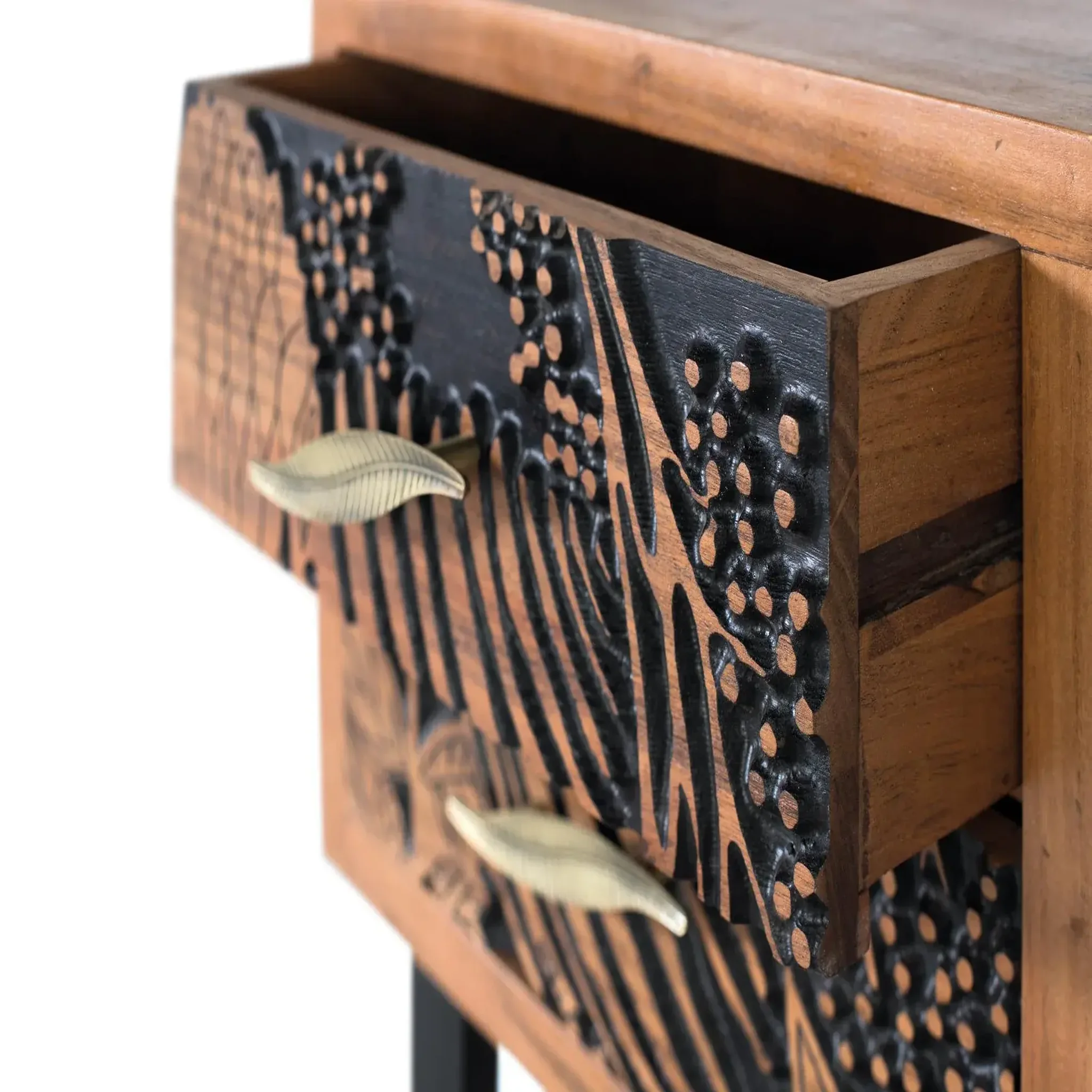 Voir la diapositive 5 : GINER Y COLOMER SL Table de chevet en bois d'acacia 50 cm style ethnique moderne