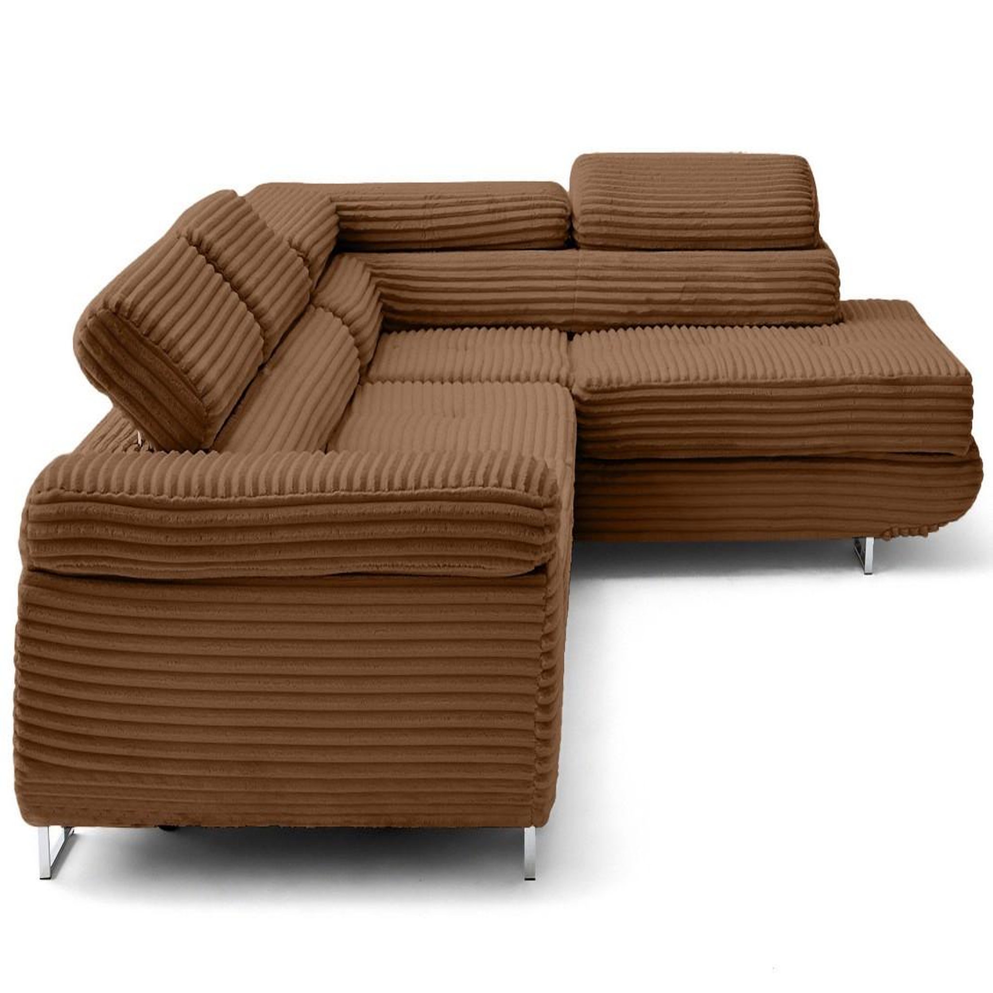 Voir la diapositive 3 : LISA DESIGN Zaria - canapé d'angle droit 5 places convertible avec coffre et têtières en velours côtelé grosses côtes