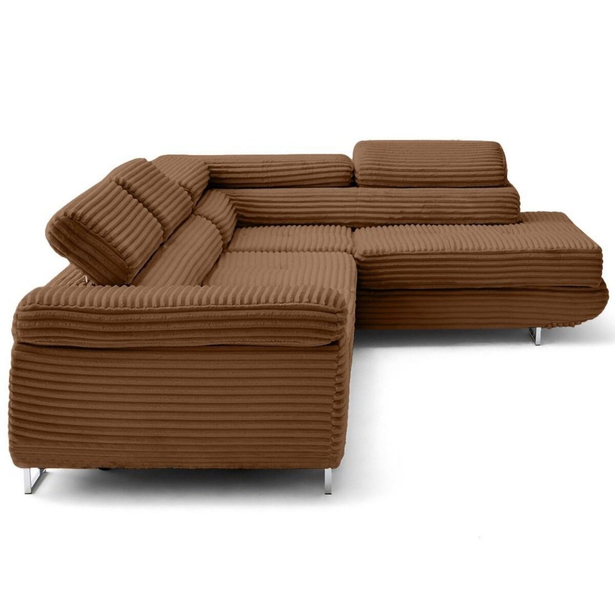 LISA DESIGN Zaria - canapé d'angle droit 5 places convertible avec coffre et têtières en velours côtelé grosses côtes