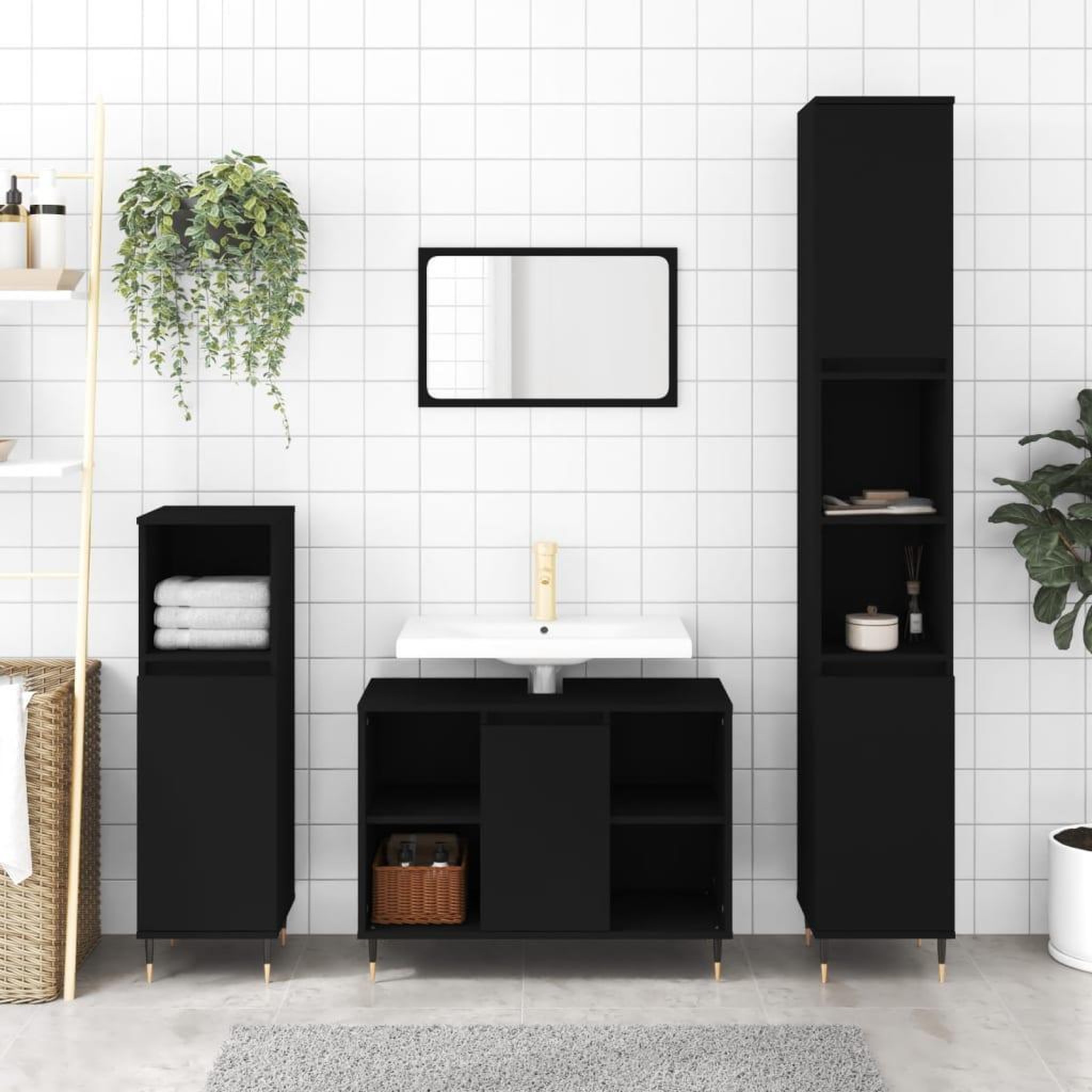 VIDAXL Armoire de salle de bain noir 30x30x100 cm bois d'ingenierie