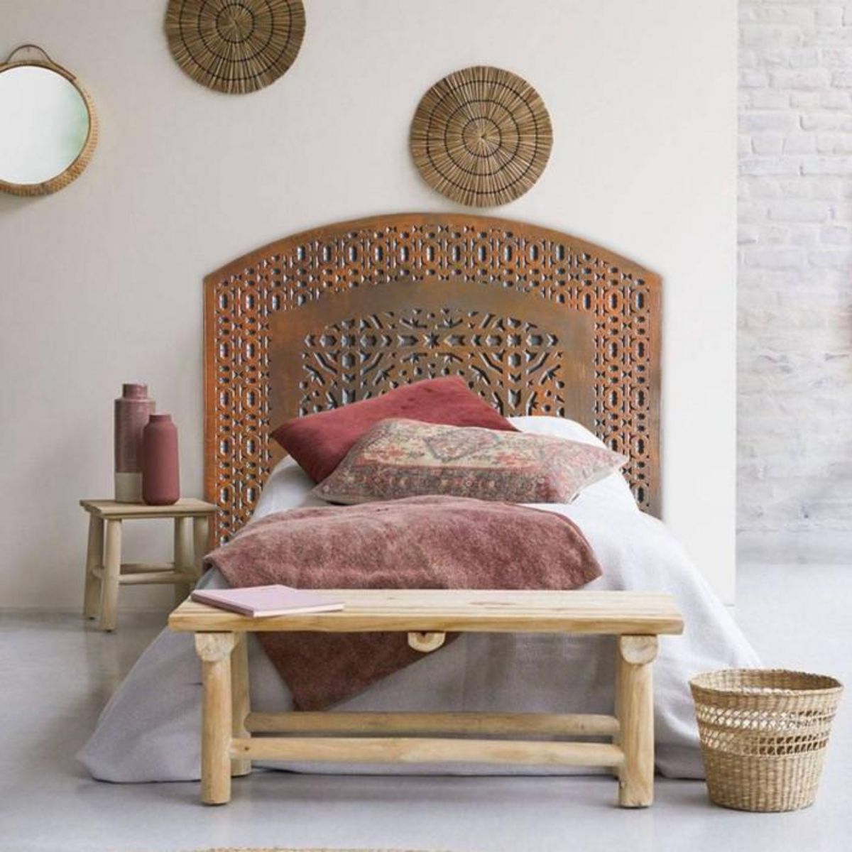 Paris Prix Tête de Lit Orientale en Bois  Sculpté  124cm Cuivre Rouge