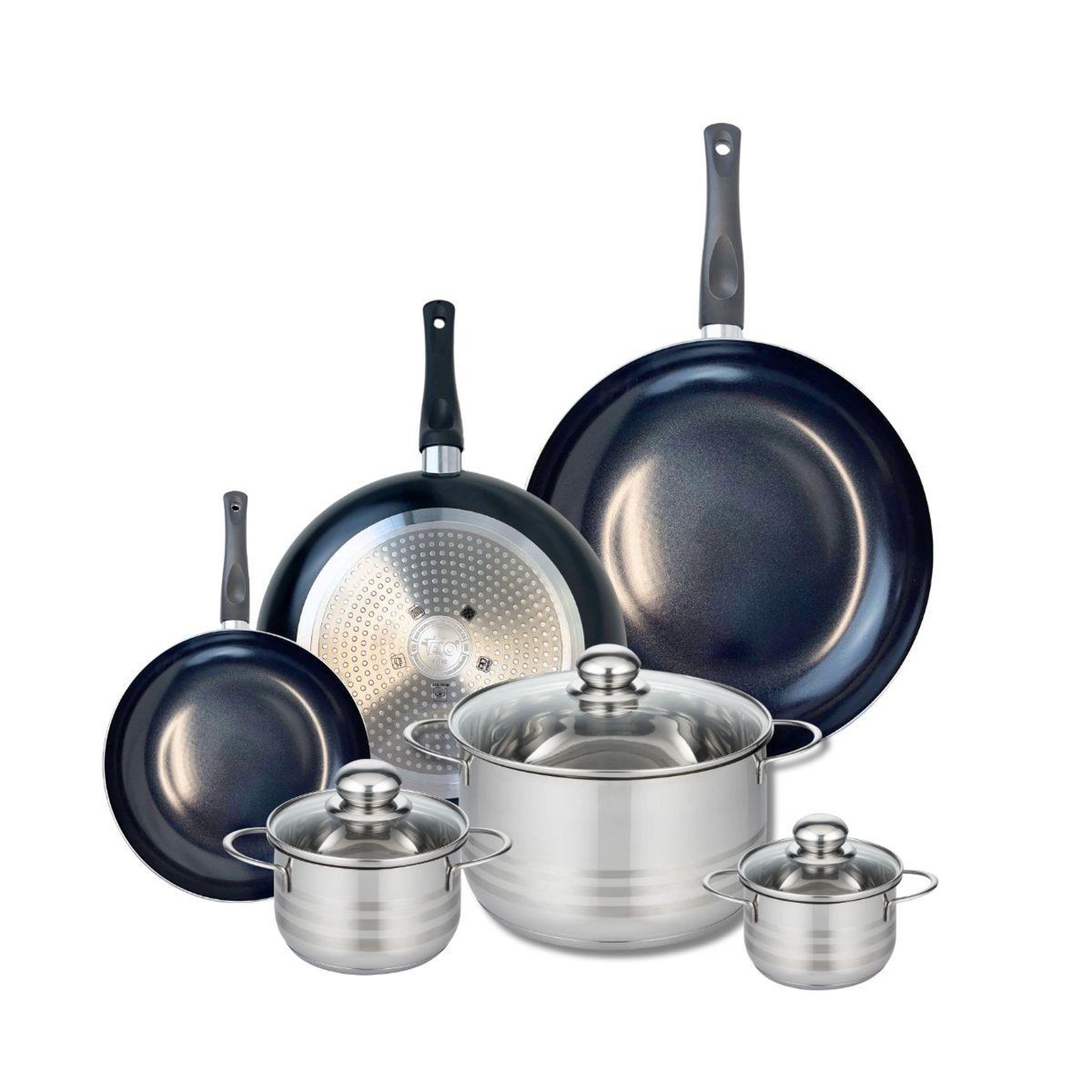 ELO Ensemble de 3 poêles de cuisson 20, 28 et 32 cm et 3 faitouts 12, 14 et 24 cm elo prima brillant