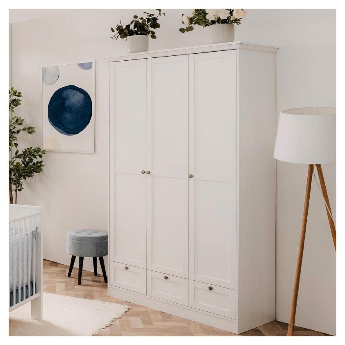 HomeStyle4U Armoire blanche avec tiroirs 3 portes chambre
