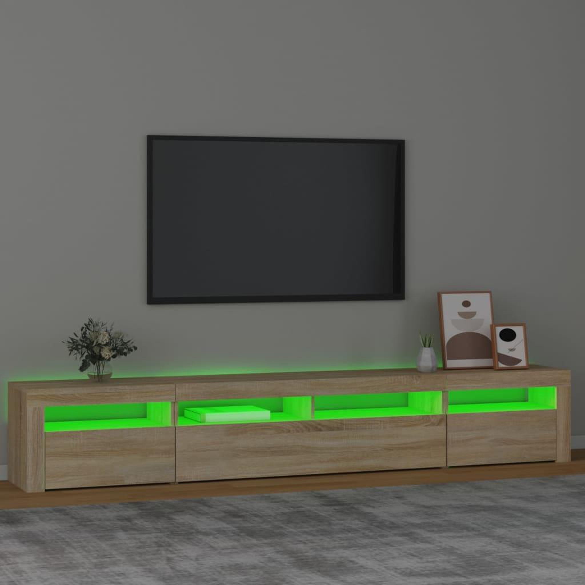 Voir la diapositive 4 : VIDAXL Meuble TV avec lumieres LED Chene sonoma 240x35x40 cm
