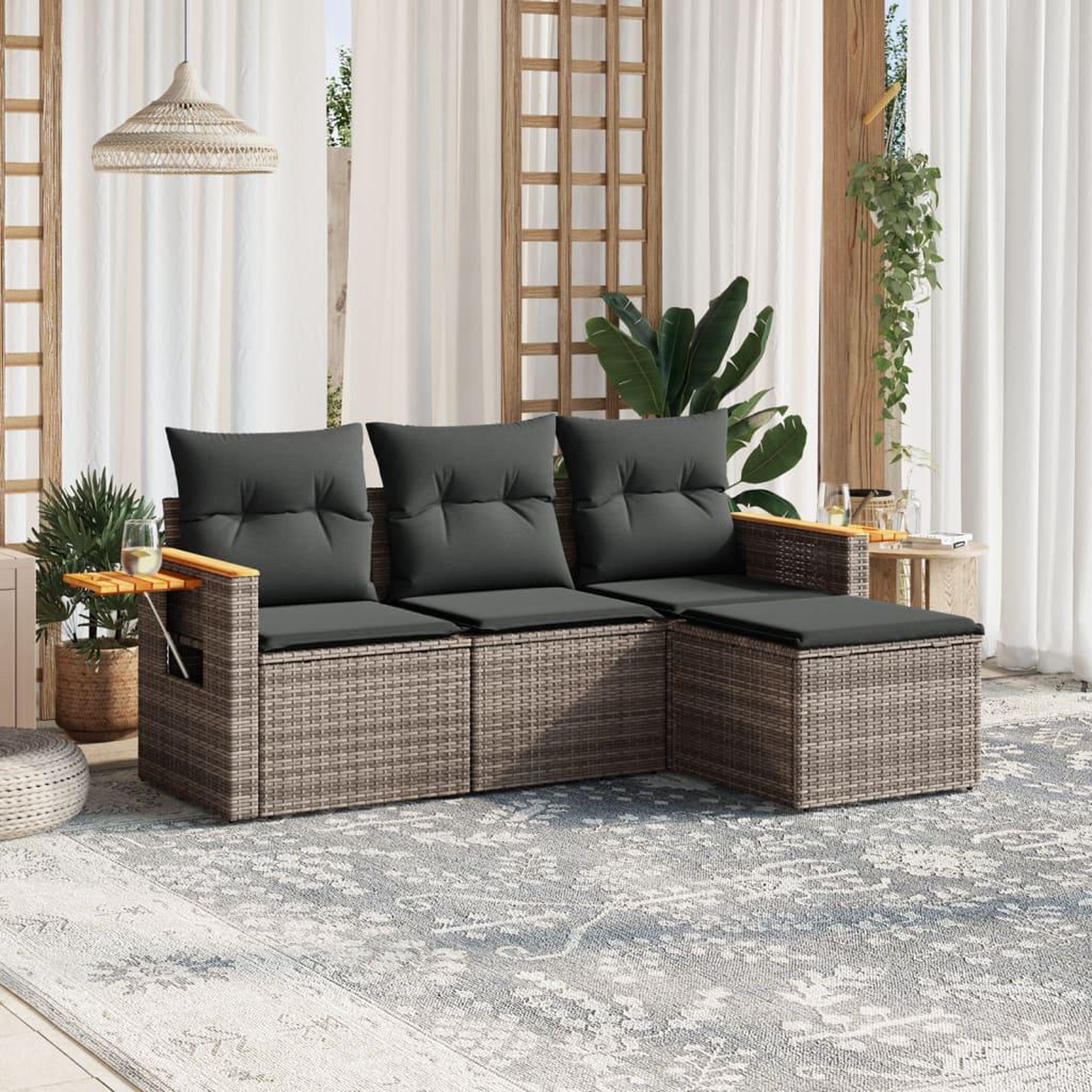 VIDAXL Salon de jardin 4 pcs avec coussins gris resine tressee