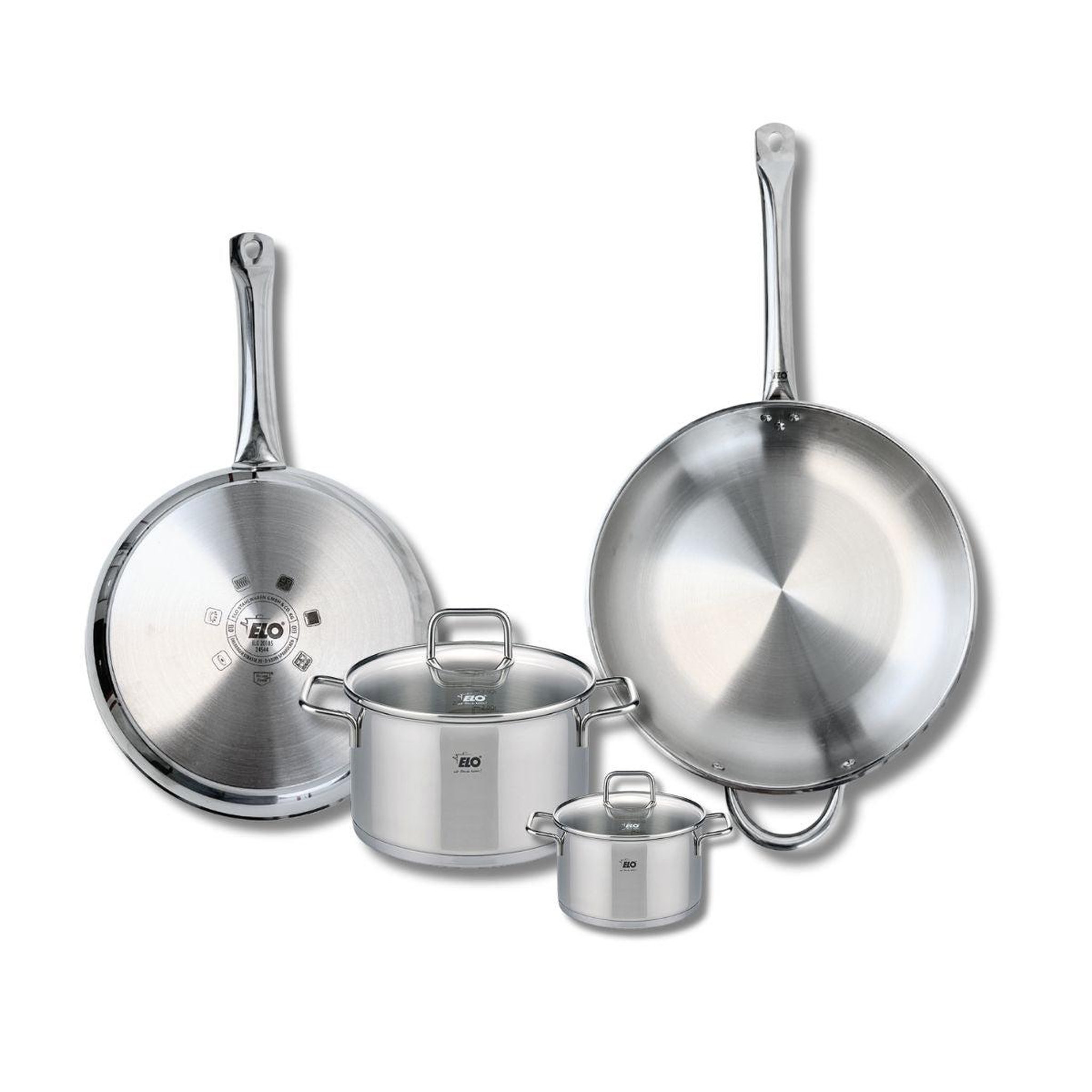 ELO Ensemble de 2 poêles de cuisson 28 et 32 cm et 2 faitouts 12 et 20 cm elo profi citrin