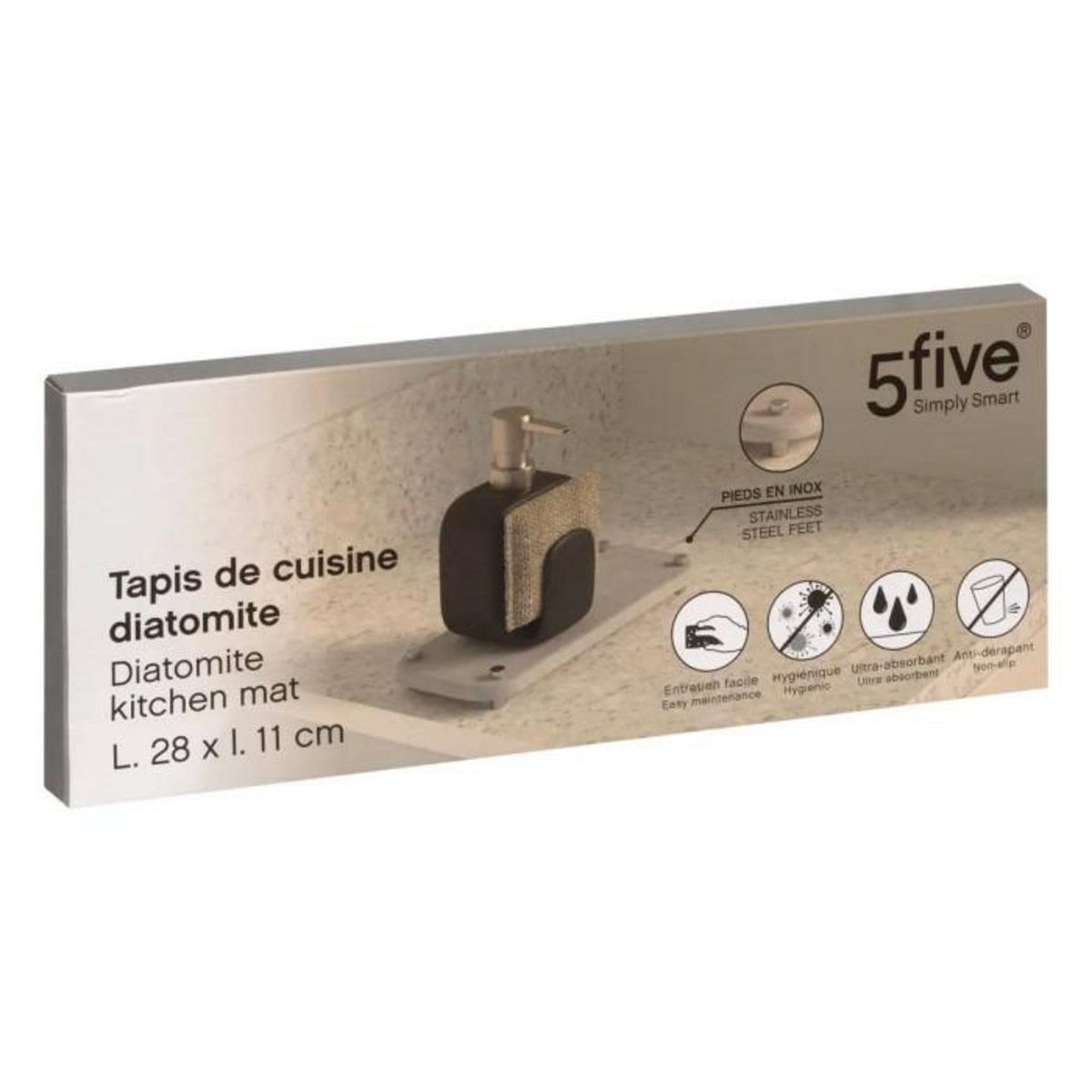 FIVE Plateau de Cuisine Évier  Diatomite  28cm Gris