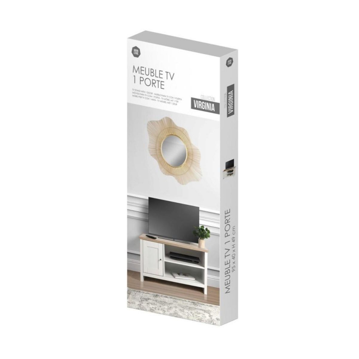 FORNORD Meuble TV blanc 1 porte et 1 étagère VIRGINIA