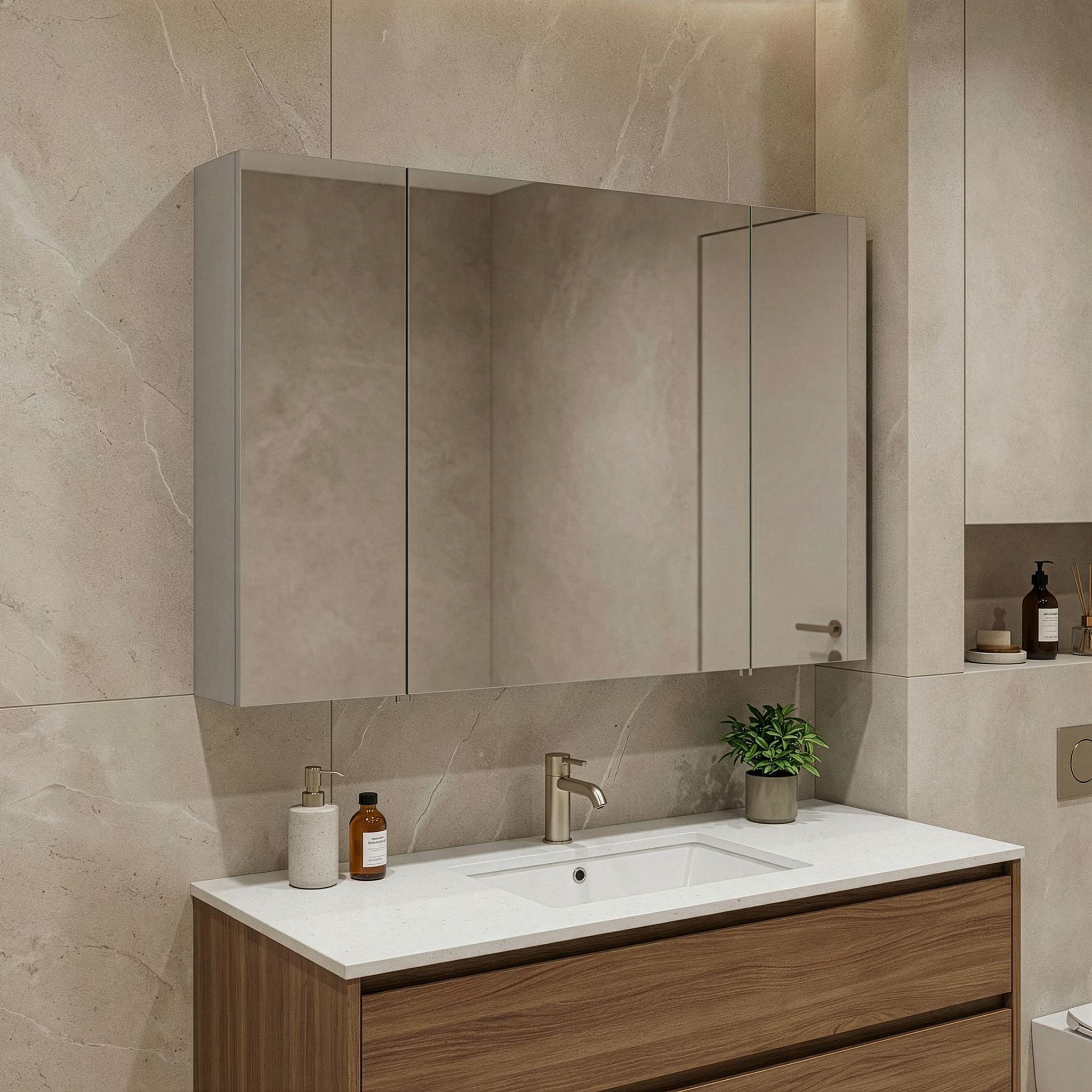 Voir la diapositive 2 : Habitat et Jardin Meuble Salle de Bain avec Miroir  Bari 100  - 97 x 16 x 66 cm - Matte Cashmere