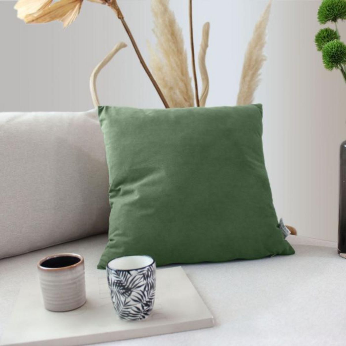 Paris Prix Coussin Déco en Velours  Câlin  40x40cm Vert Argile