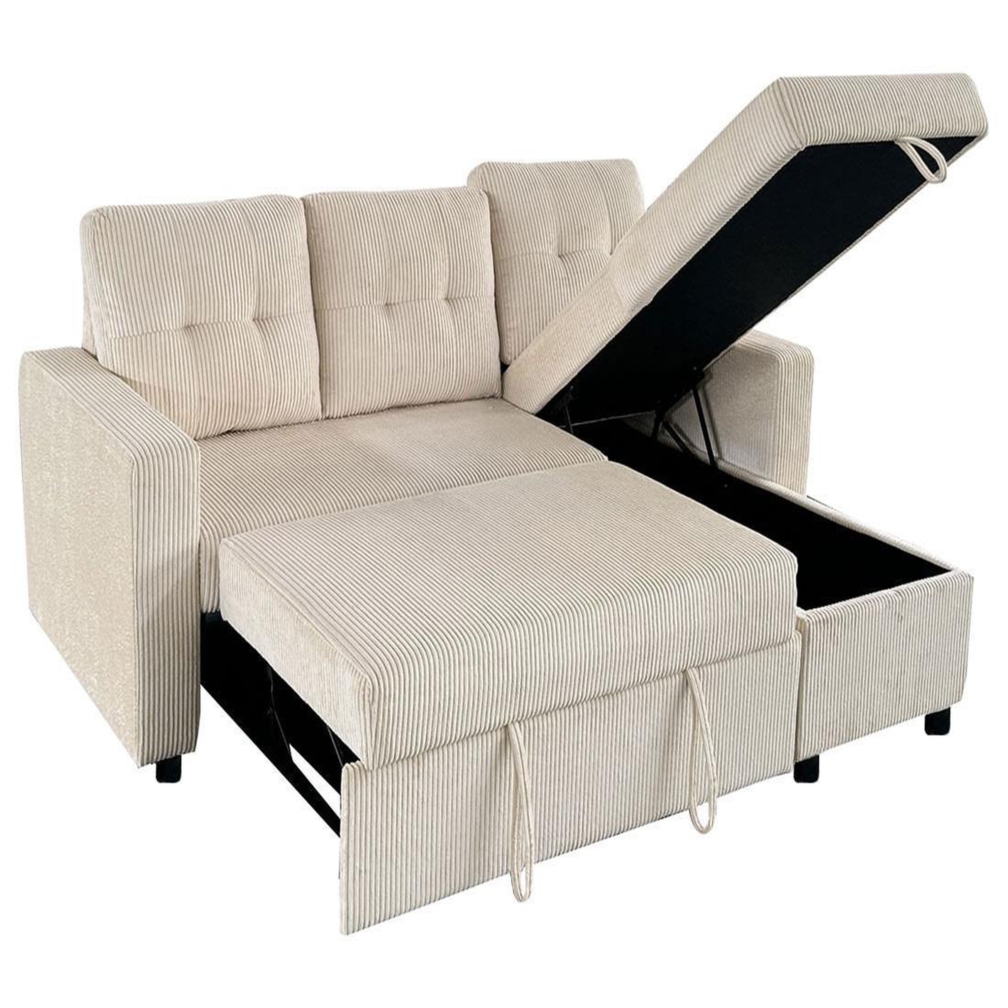 Voir la diapositive 3 : BEST MOBILIER Tulipe - canapé d'angle réversible 4 places convertible avec coffre en velours côtelé