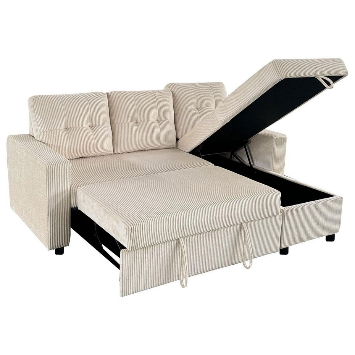 BEST MOBILIER Tulipe - canapé d'angle réversible 4 places convertible avec coffre en velours côtelé