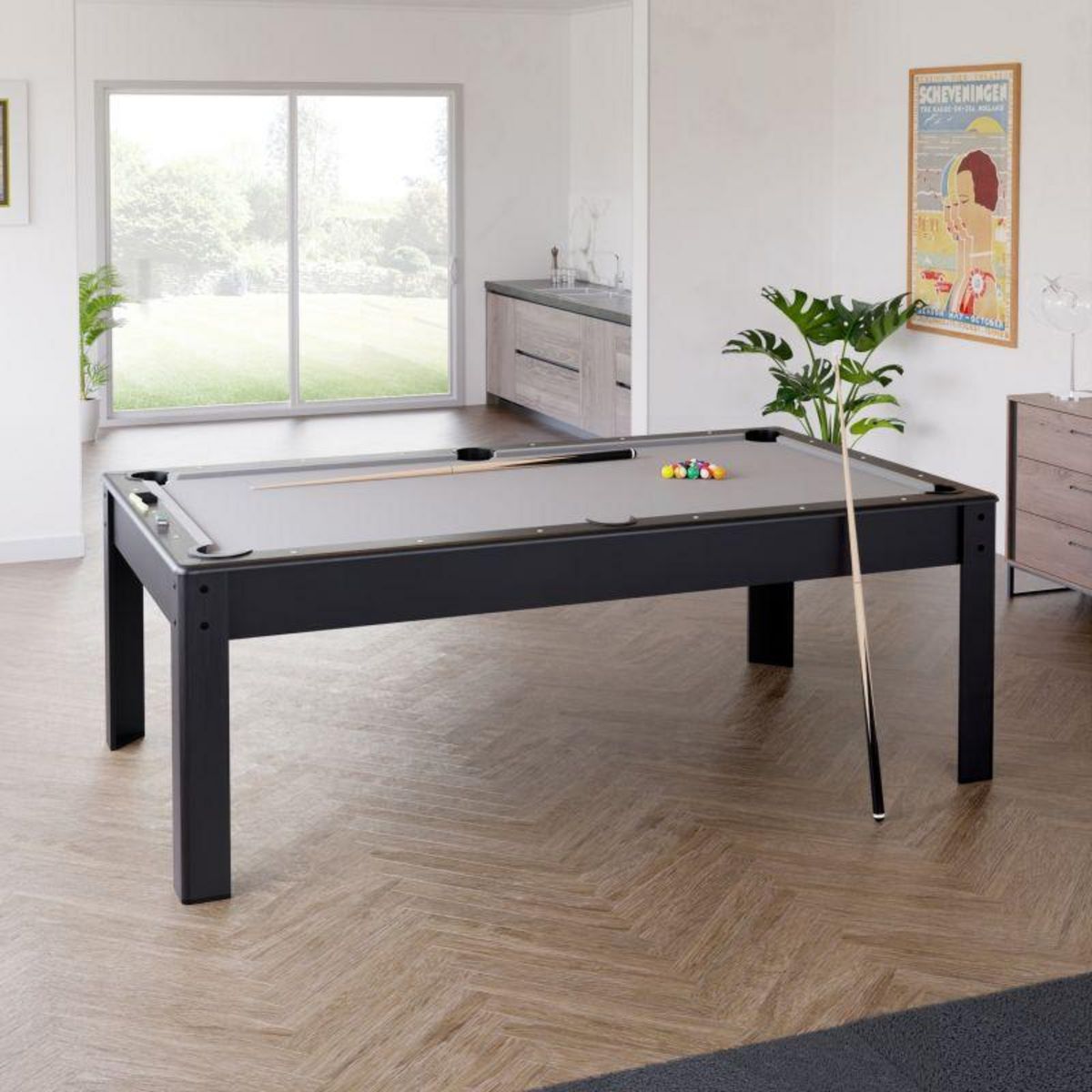 PLAY4FUN Billard Américain AMBIANCE 7Ft - 226,5 x 126,5 x 80 cm avec accessoires et plateau dînatoire - Couleur Noir