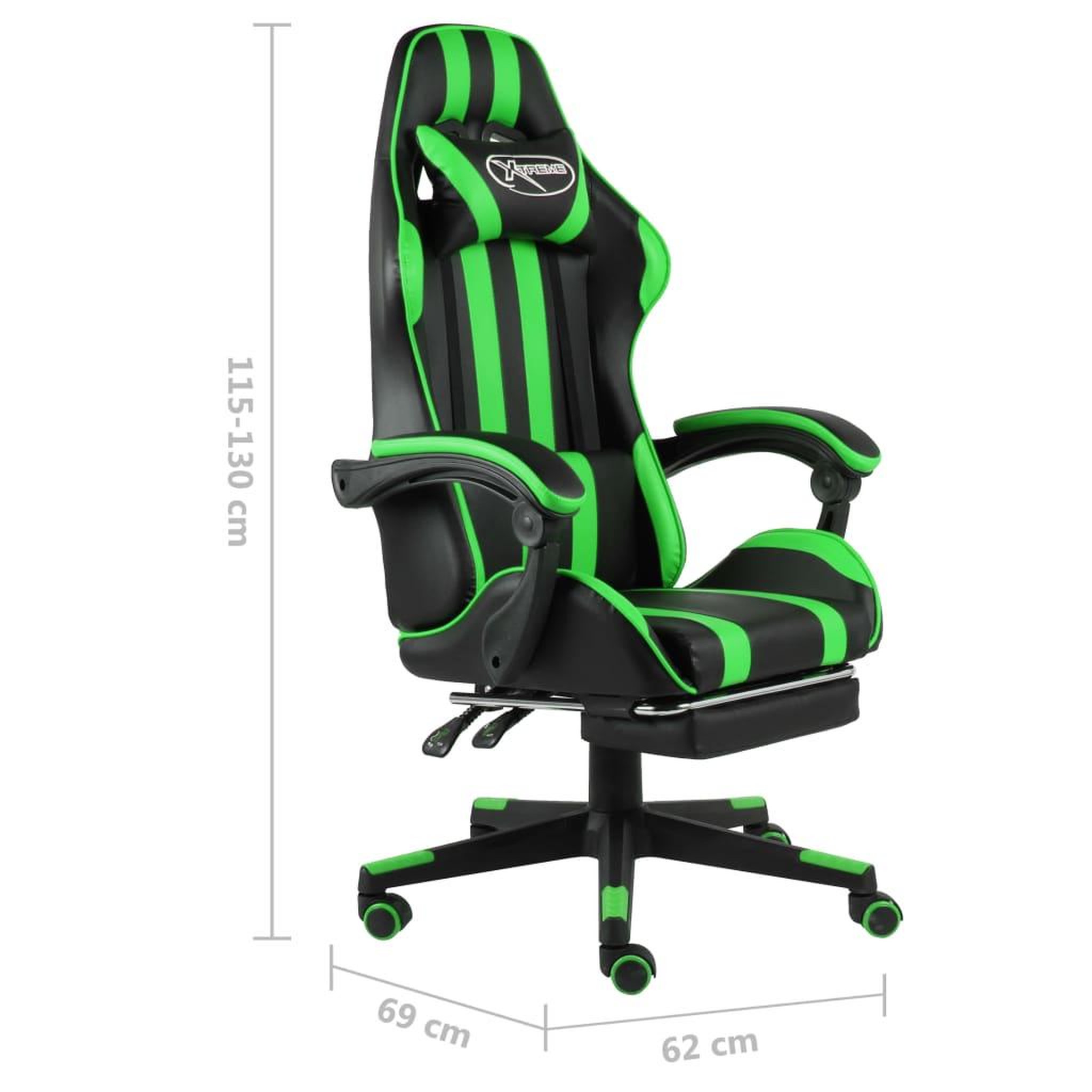 Voir la diapositive 6 : VIDAXL Fauteuil de jeux video avec repose-pied Noir et vert Similicuir