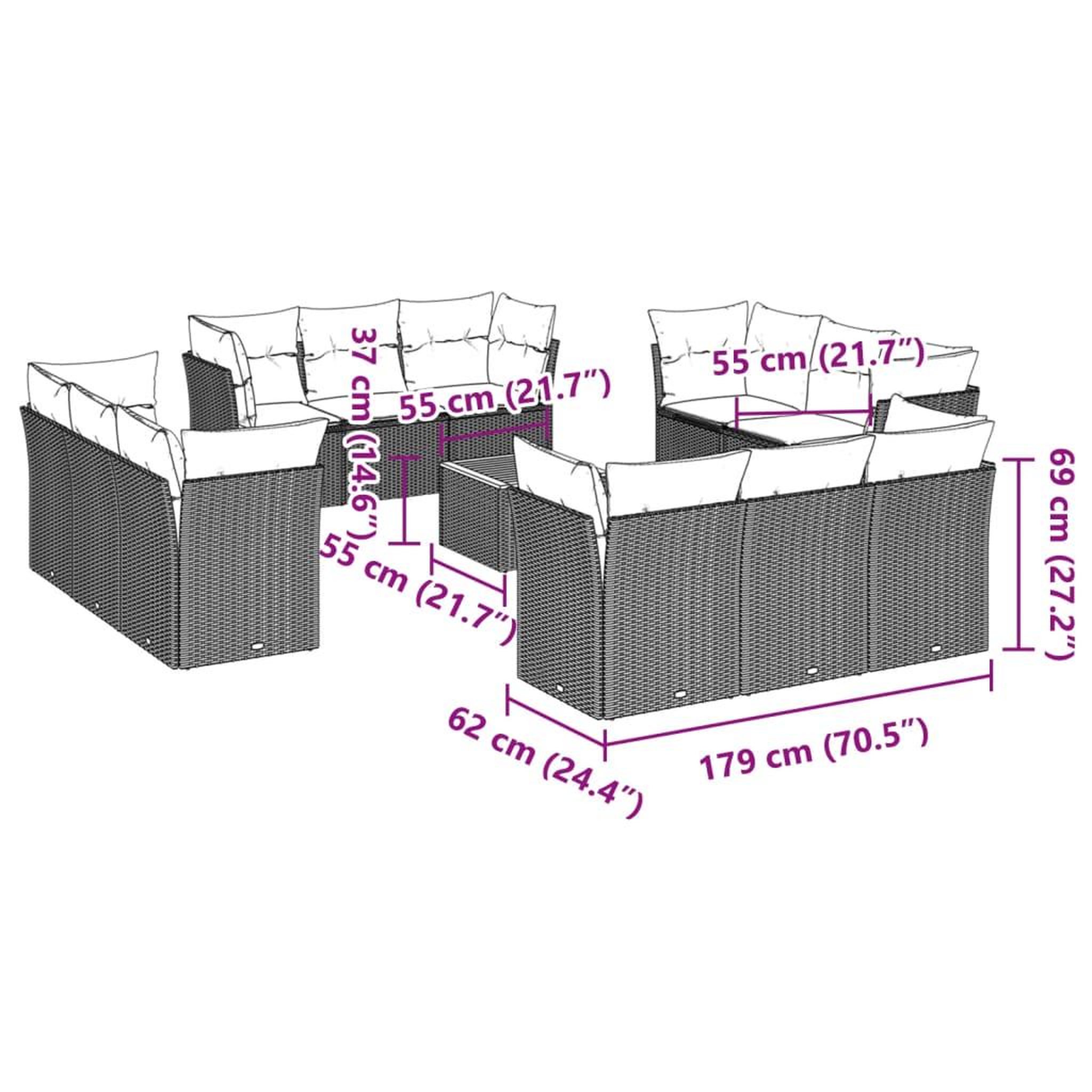 Voir la diapositive 6 : VIDAXL Salon de jardin et coussins 13 pcs melange beige resine tressee