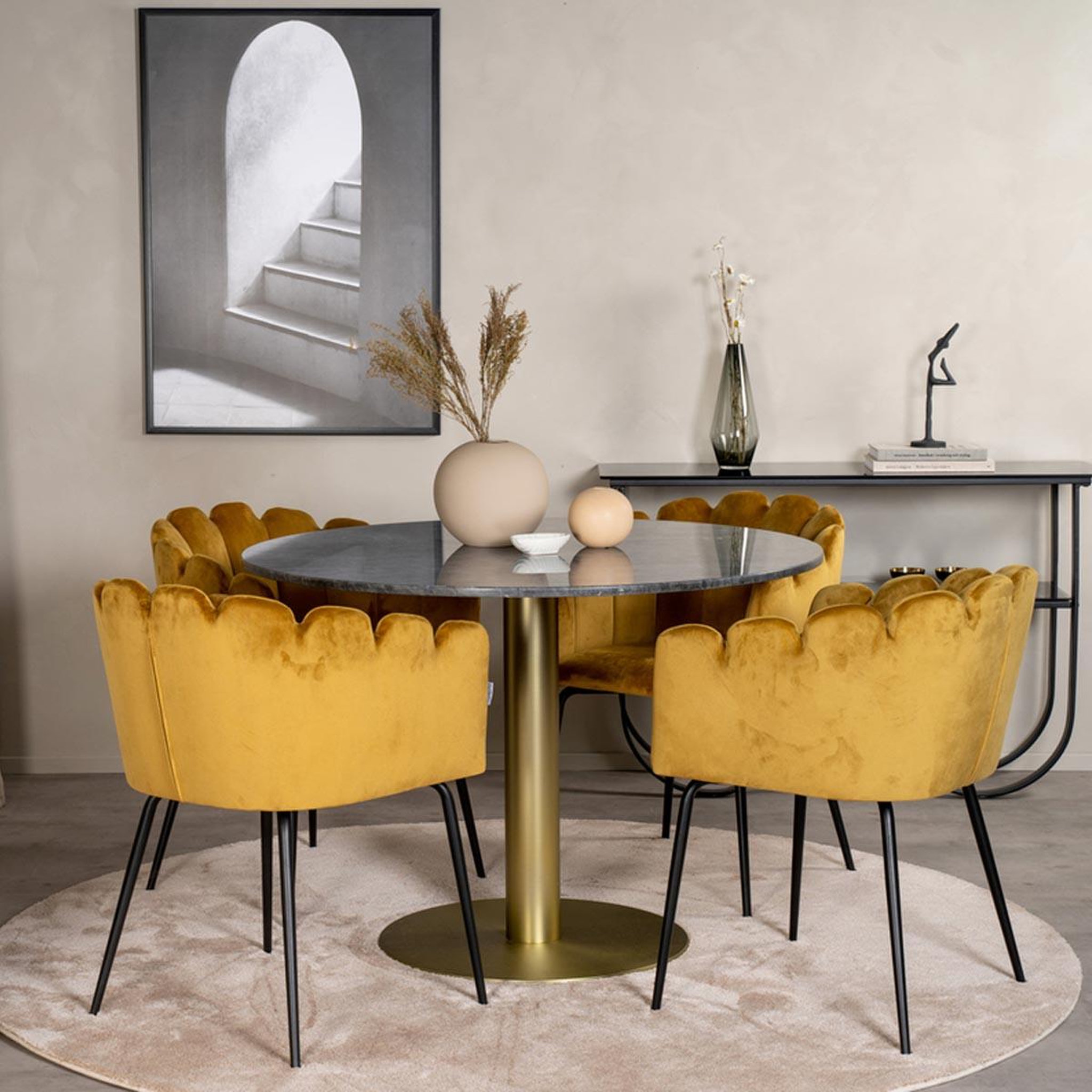 Voir la diapositive 4 : Paris Prix Ensemble table à manger & 4 chaises  estelle ii & limhamn  106cm gris foncé & jaune
