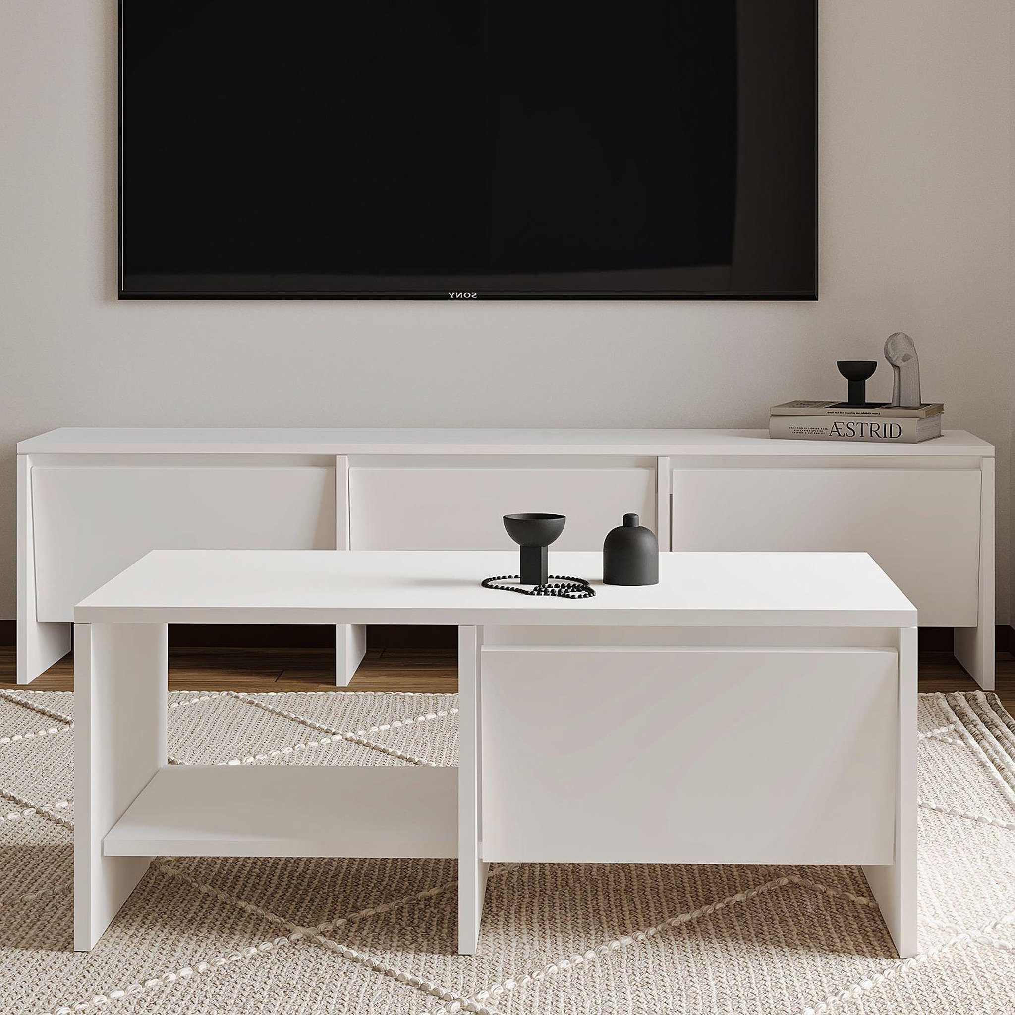 Voir la diapositive 3 : Habitat et Jardin Table basse en bois  laris  - 90 x 45 x 35 cm - blanc
