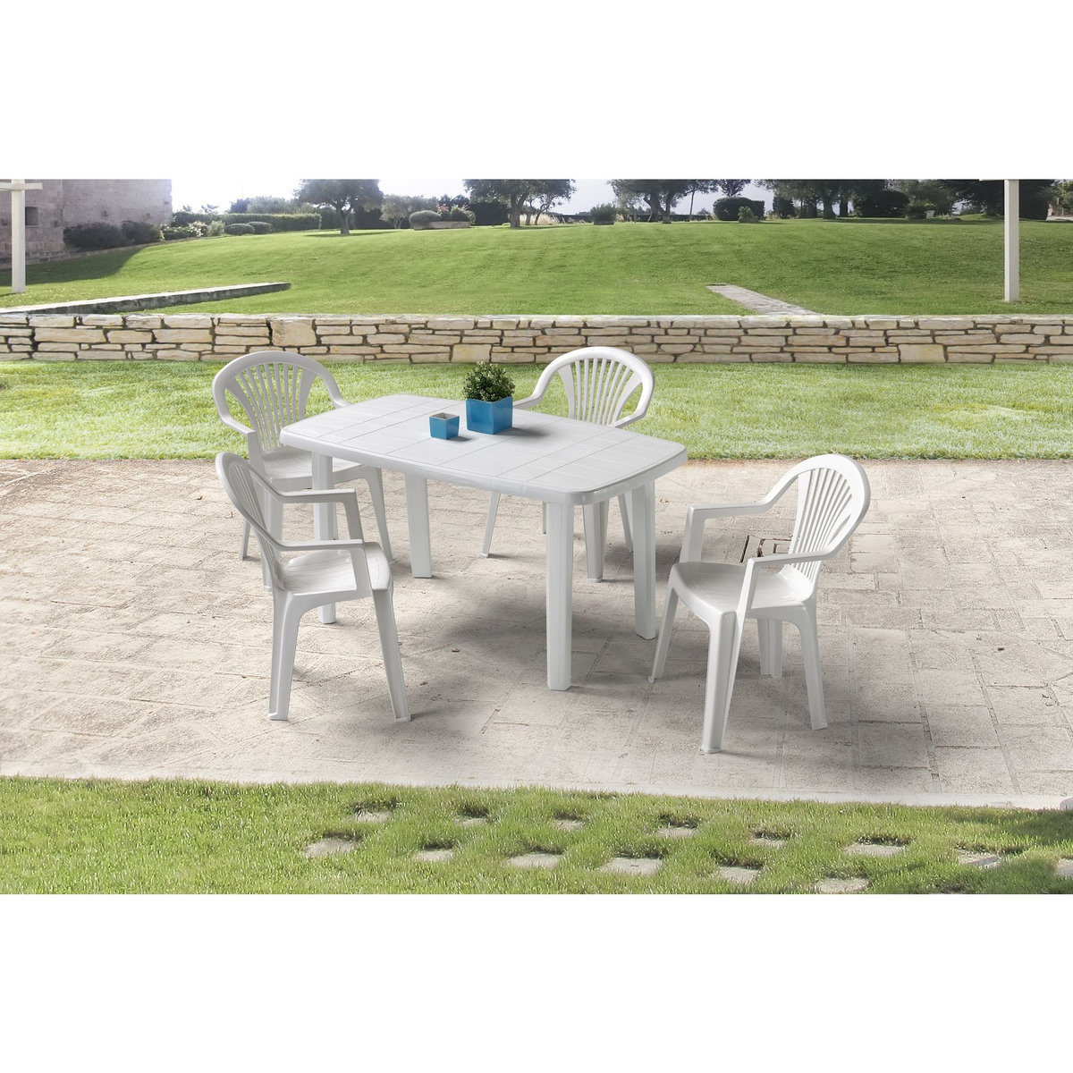 Salon de jardin - 4 places - Résine - Blanc - SORRENTO