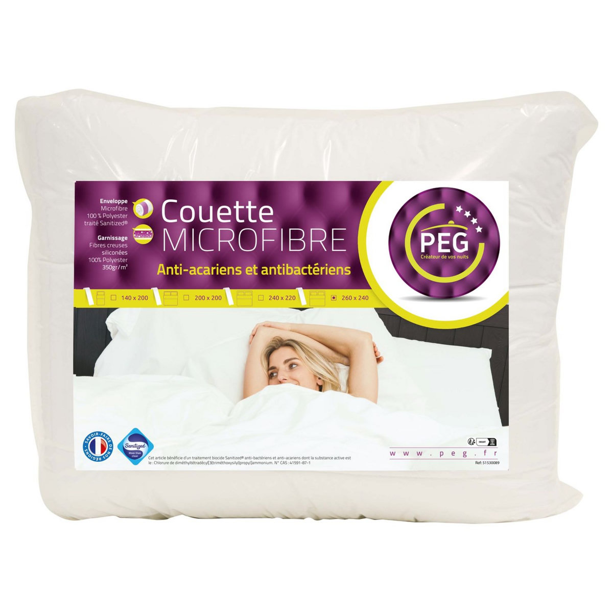 PEG Couette en polyester traitement Anti-Acariens PEG 350 g/m²