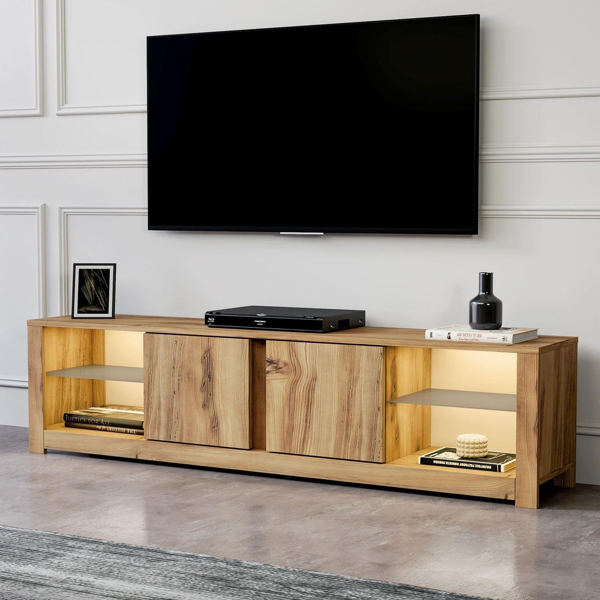 Voir la diapositive 2 : Habitat et Jardin Meuble tv en bois  aydos  180 x 35 x 45 cm - chêne