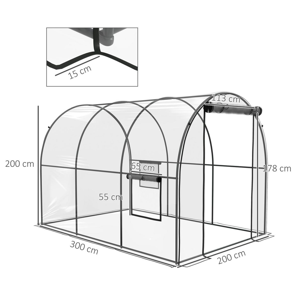 OUTSUNNY Serre tunnel serre à tomates surface sol 6 m² 3L x 2l x 2H m