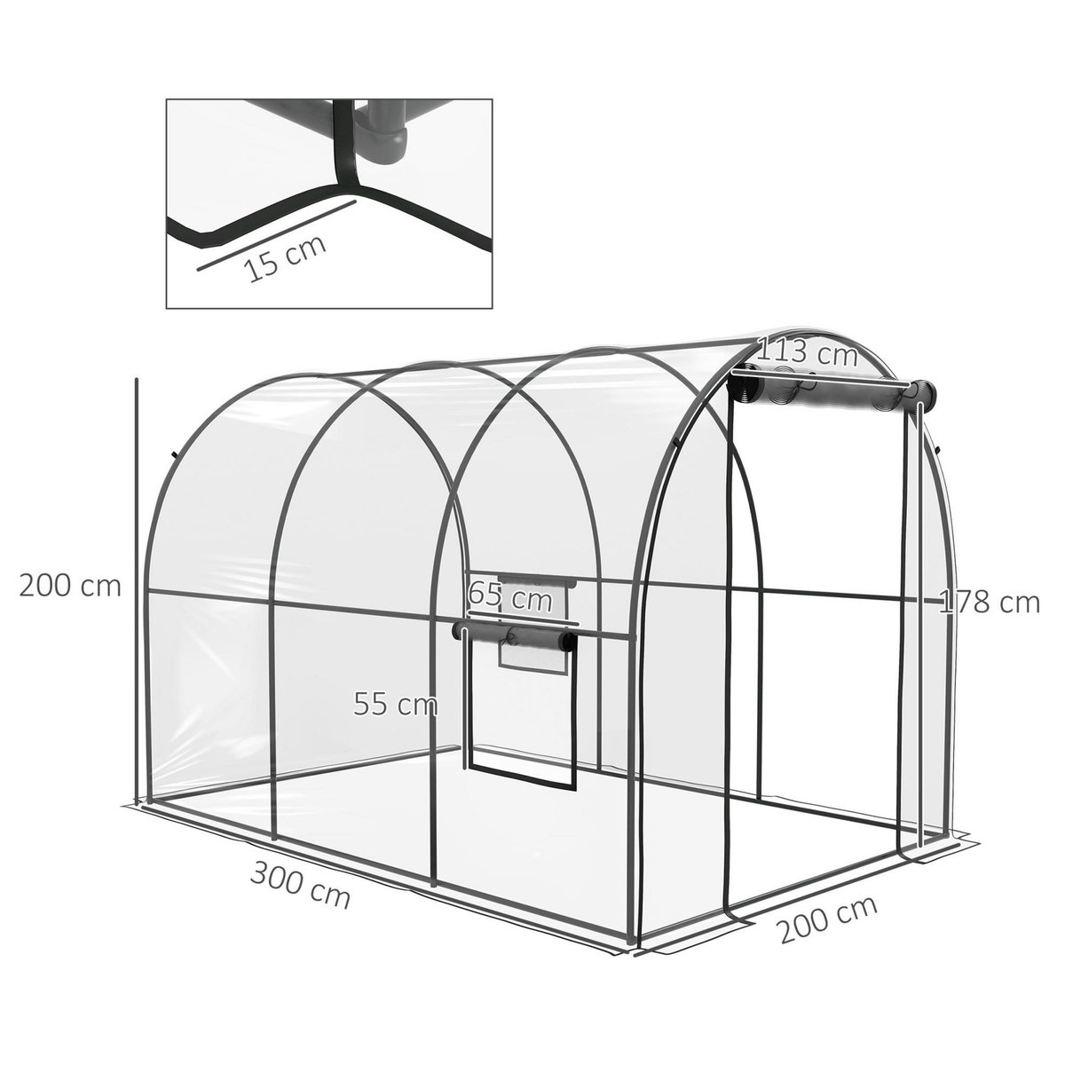 OUTSUNNY Serre tunnel serre à tomates surface sol 6 m² 3L x 2l x 2H m