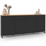 ID MARKET Buffet 180 cm WASHINGTON XXL 4 portes et 1 tiroir bois et noir