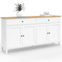 Voir la diapositive 1 : ID MARKET Buffet 160cm ACHILLE 4 portes et 2 tiroirs blanc et plateau bois