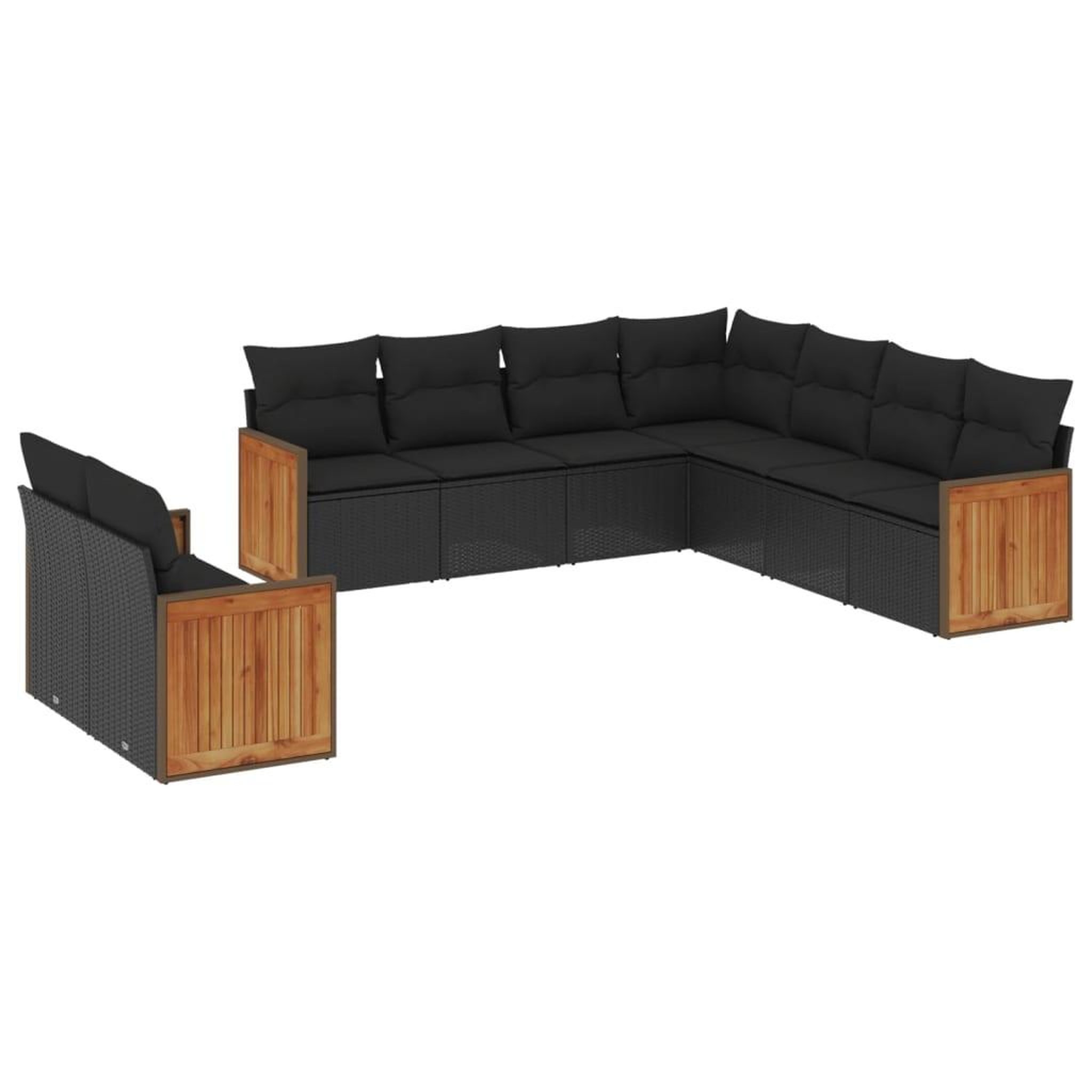 Voir la diapositive 2 : VIDAXL Salon de jardin 9 pcs avec coussins noir resine tressee