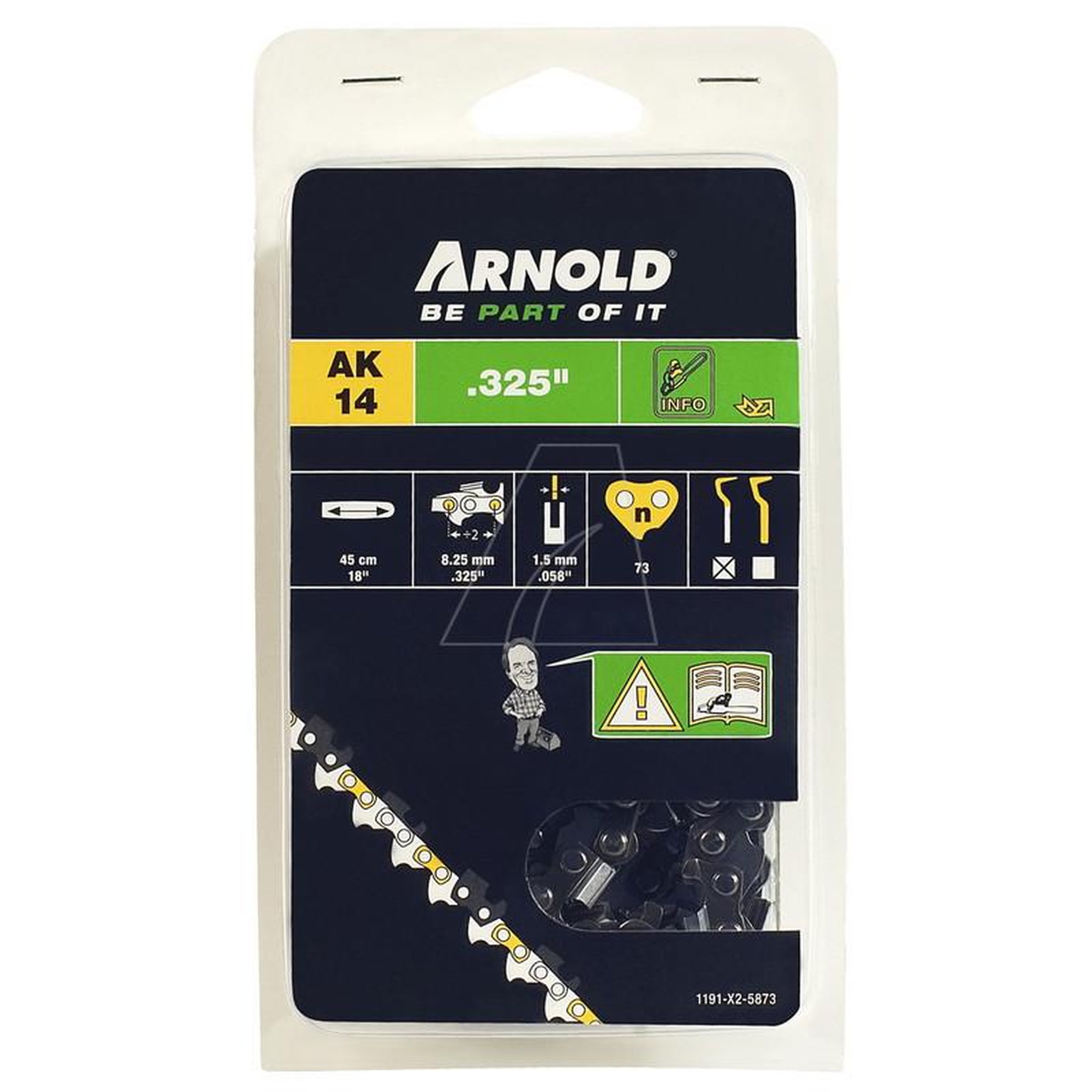 ARNOLD Chaîne de tronçonneuse 325 /1,5 mm - 73 maillons d'entraîneurs - gouges demi-rondes