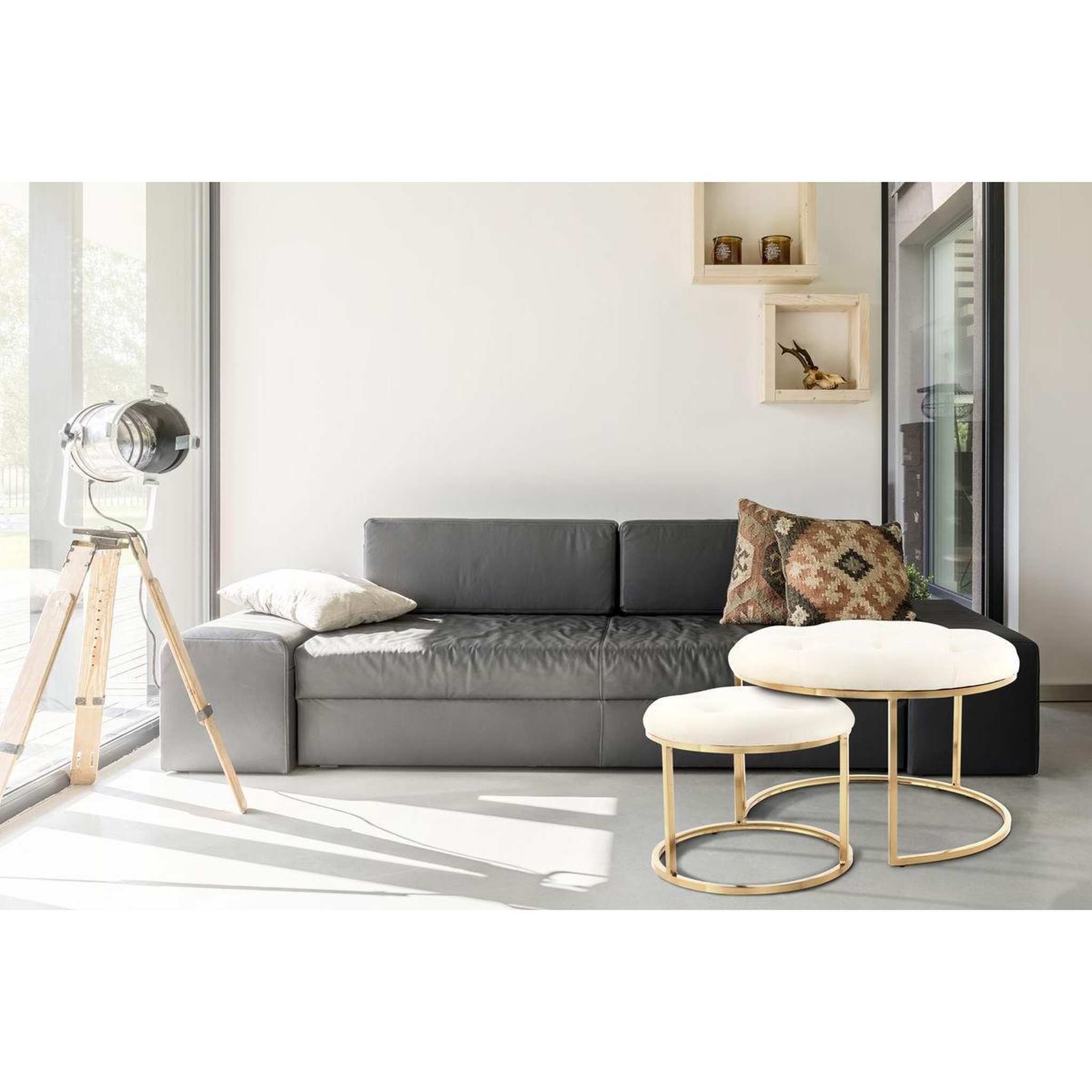 Voir la diapositive 3 : Paris Prix Lot de 2 tabourets  becky  60cm ivoire & or